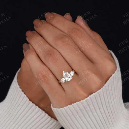 Pear Cut Moissanite Three Stone Engagement Ring