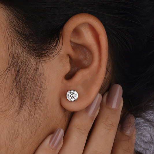 Minimalist Round Moissanite Bezel Set Studs Earrings