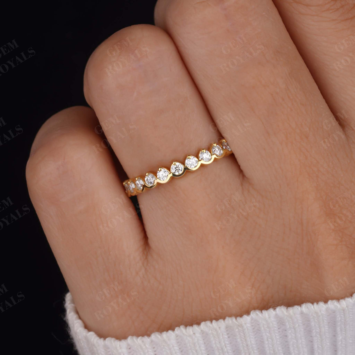 Round Lab Grown Diamond Half Bezel Wedding band – Gem Royals