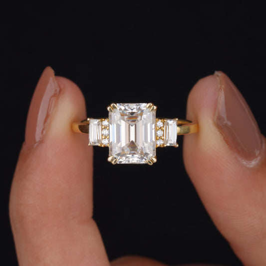 2.00tcw Emerald cut Three Stone Moissanite Engagement Ring