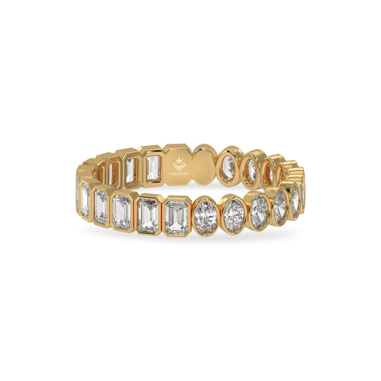 oval and emerald cut diamond wedding band