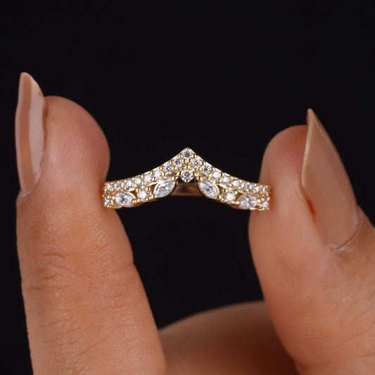 Unique Marquise And Round Moissanite Chevron wedding band