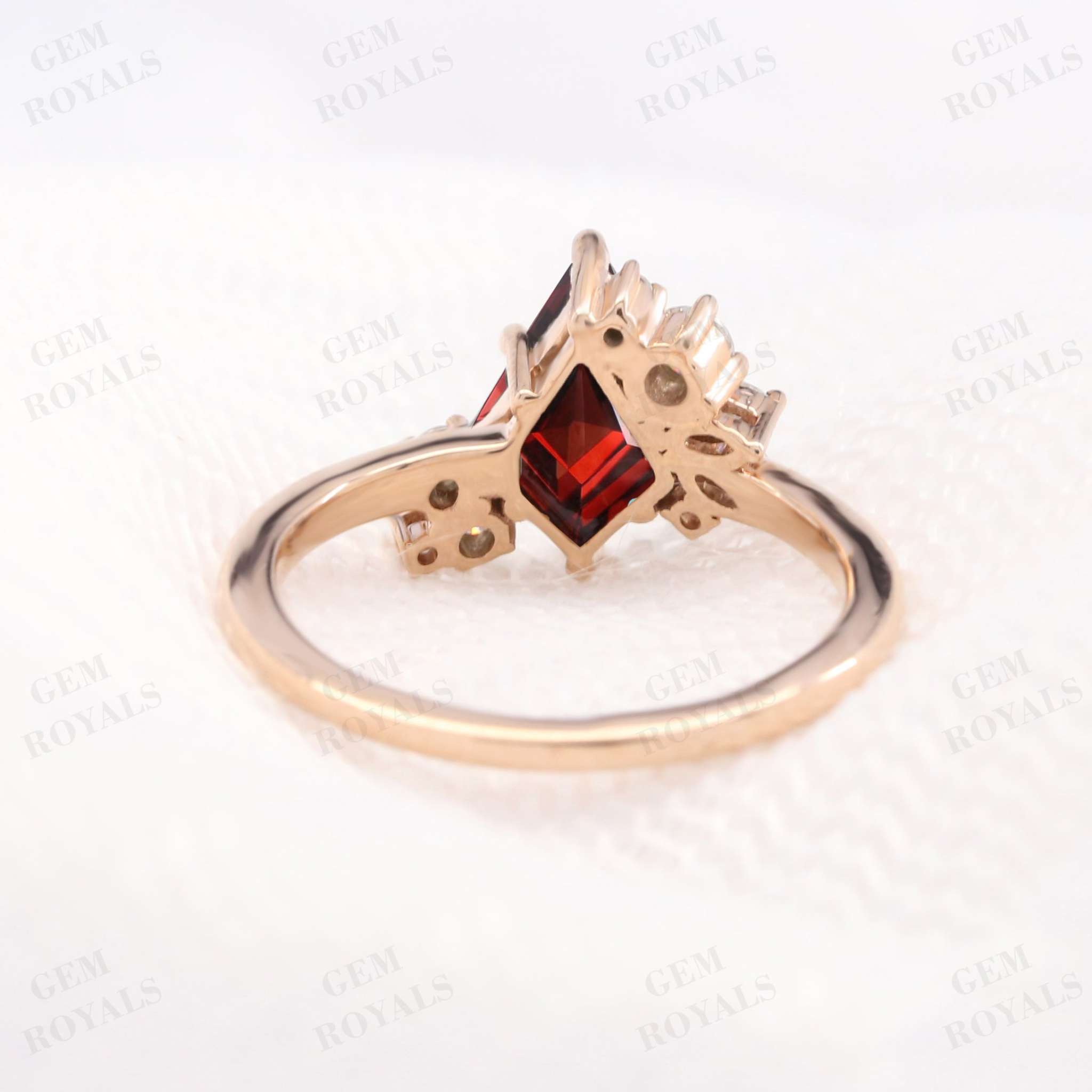 Vintage Kite Cut Red Garnet Gemstone Engagement Ring