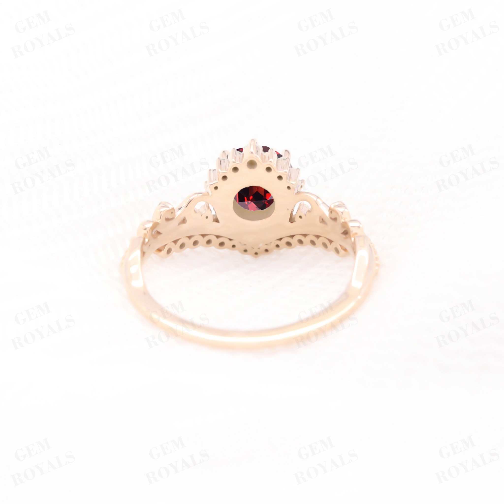 Unique Chevron Round Red Garnet Engagement Ring