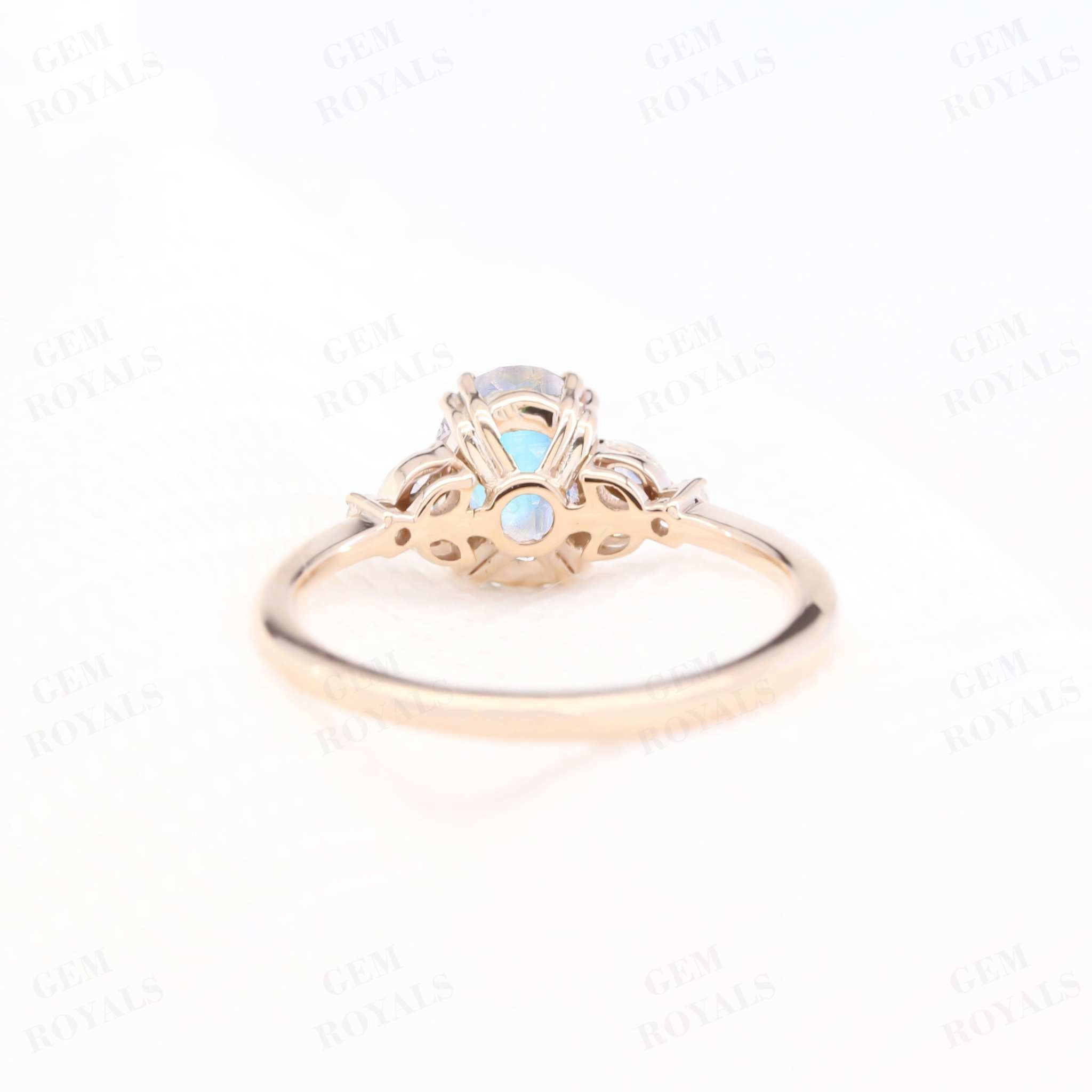 Cluster Oval Cut Rainbow Moonstone Engagement Ring