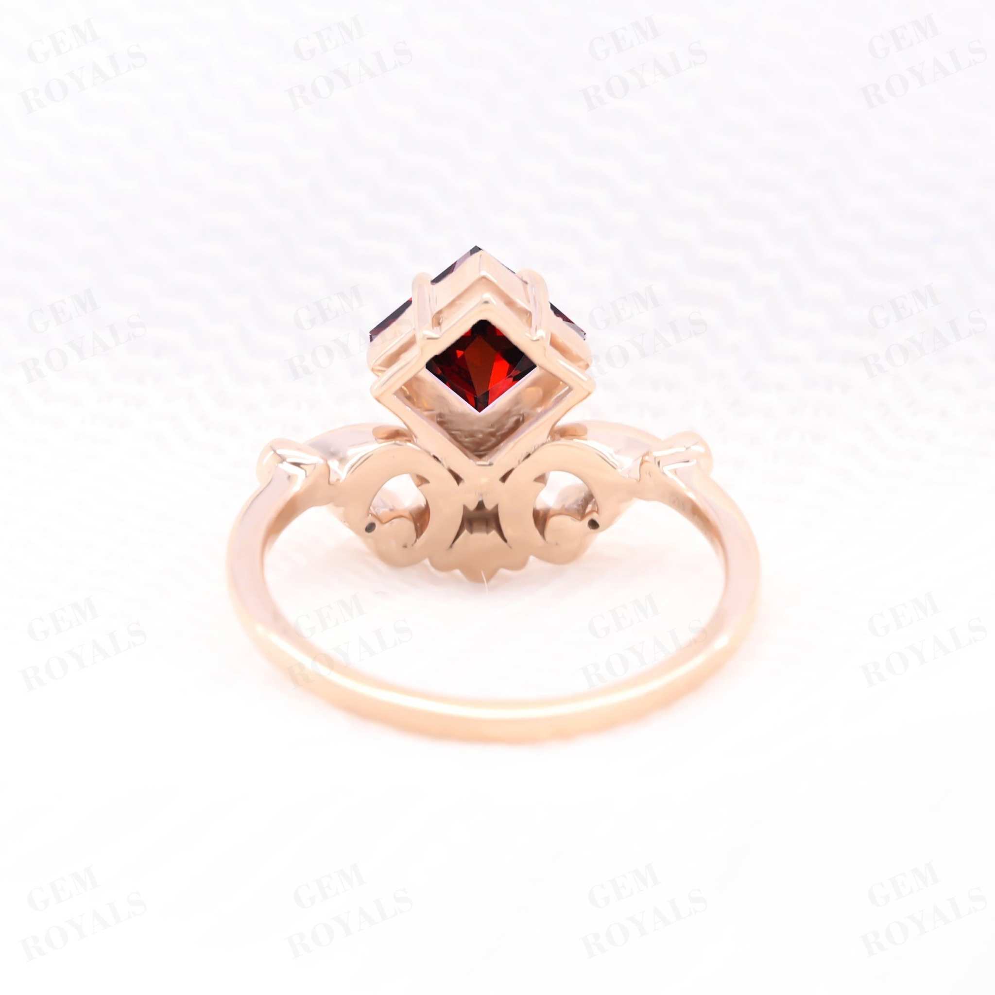 Art Deco Princess Cut Nature Red Garnet Engagement Ring