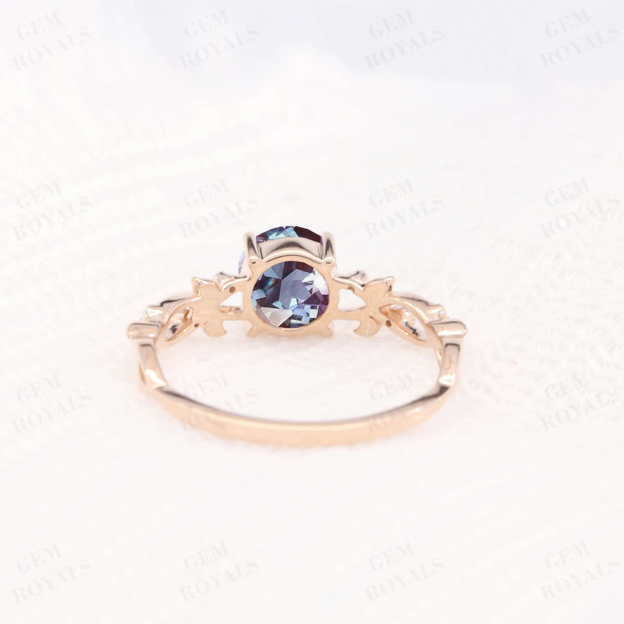 Nature Inspired Round Cut Alexandrite Engagement Ring