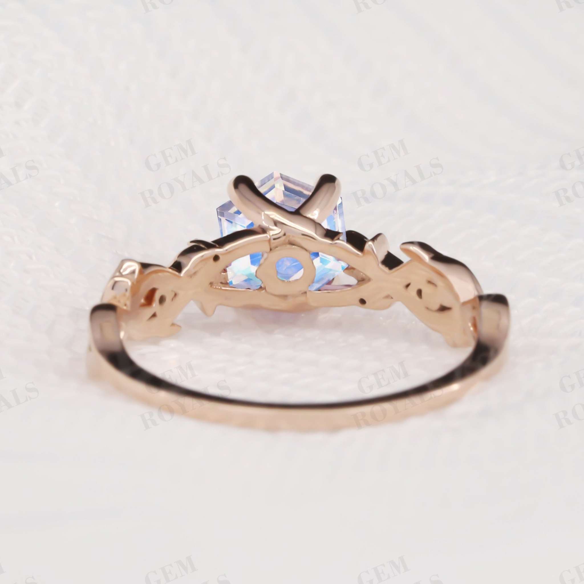 Nature Inspired Hexagon Rainbow Moonstone Engagement Ring