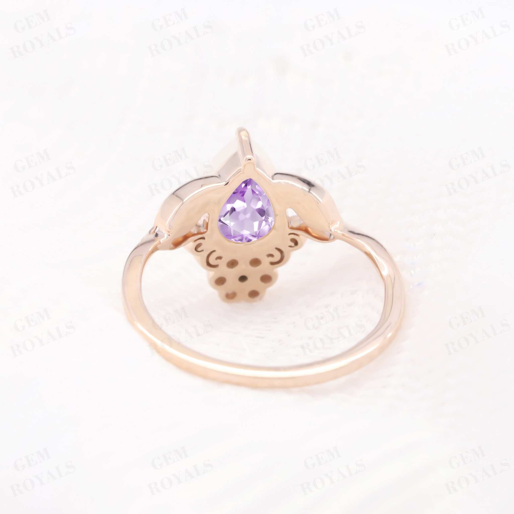 Vintage Style Pear Shaped Natural Amethyst Engagement Ring