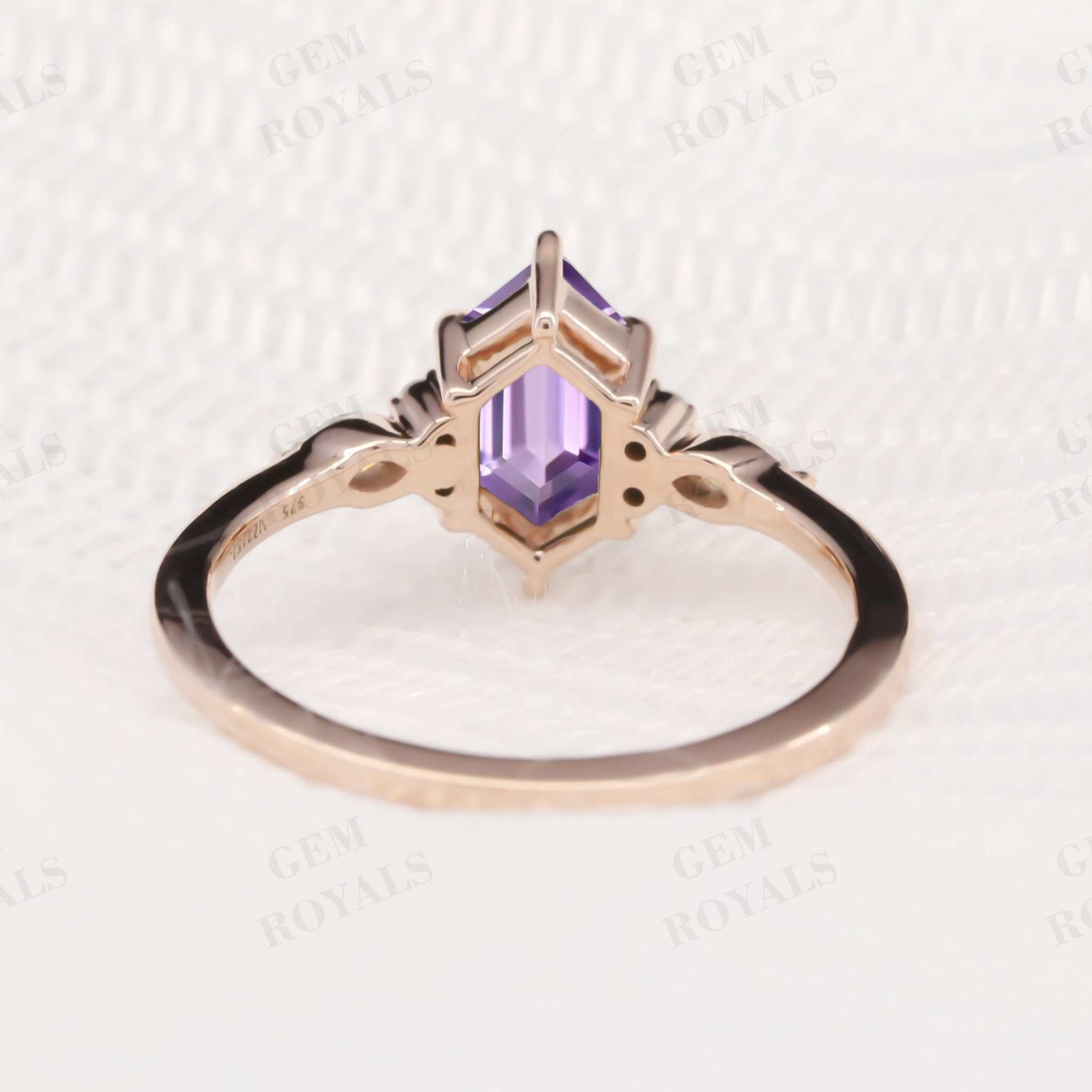 Unique Long Hexagon Purple Amethyst Engagement Ring