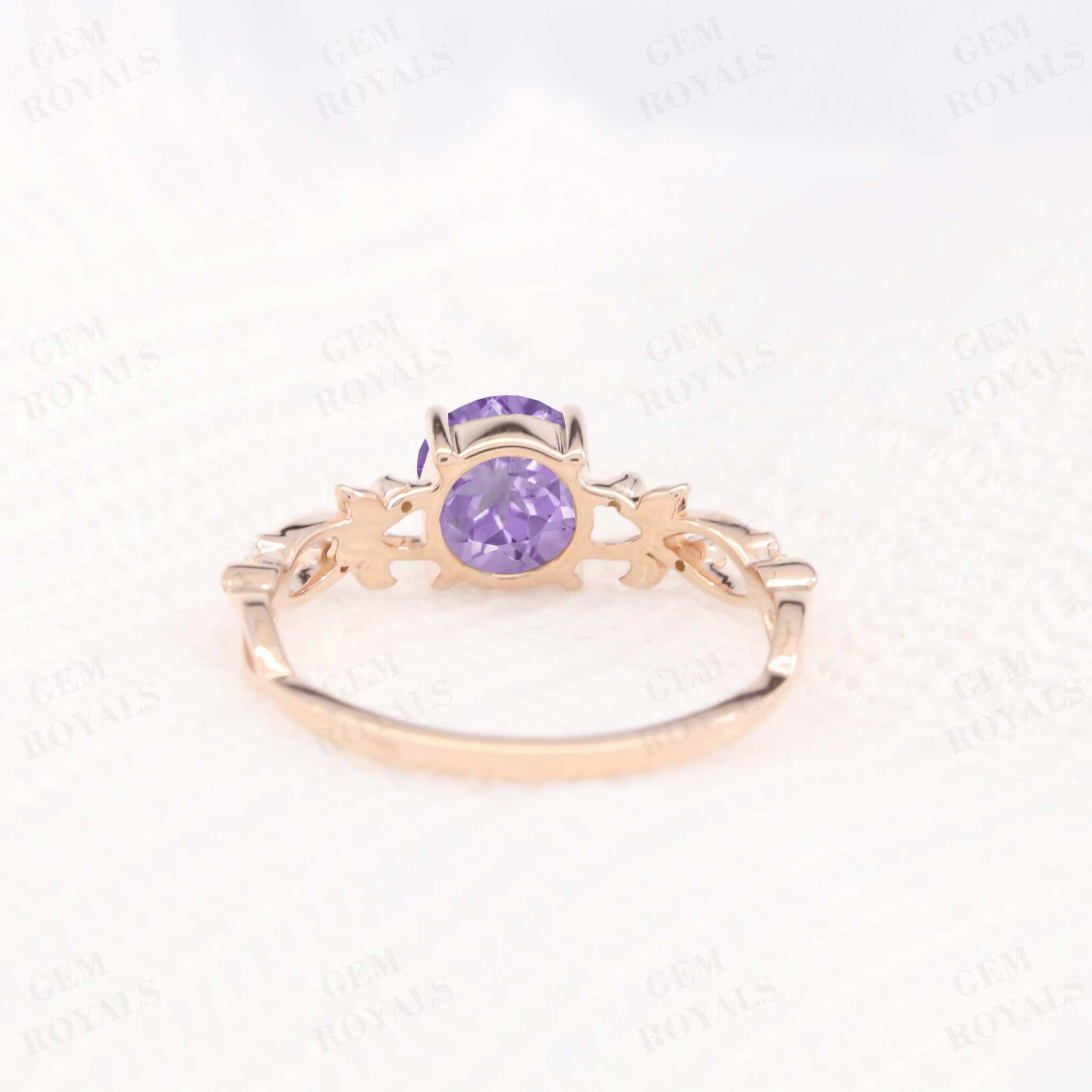 Nature Inspired Round cut Natural Amethyst Engagement Ring