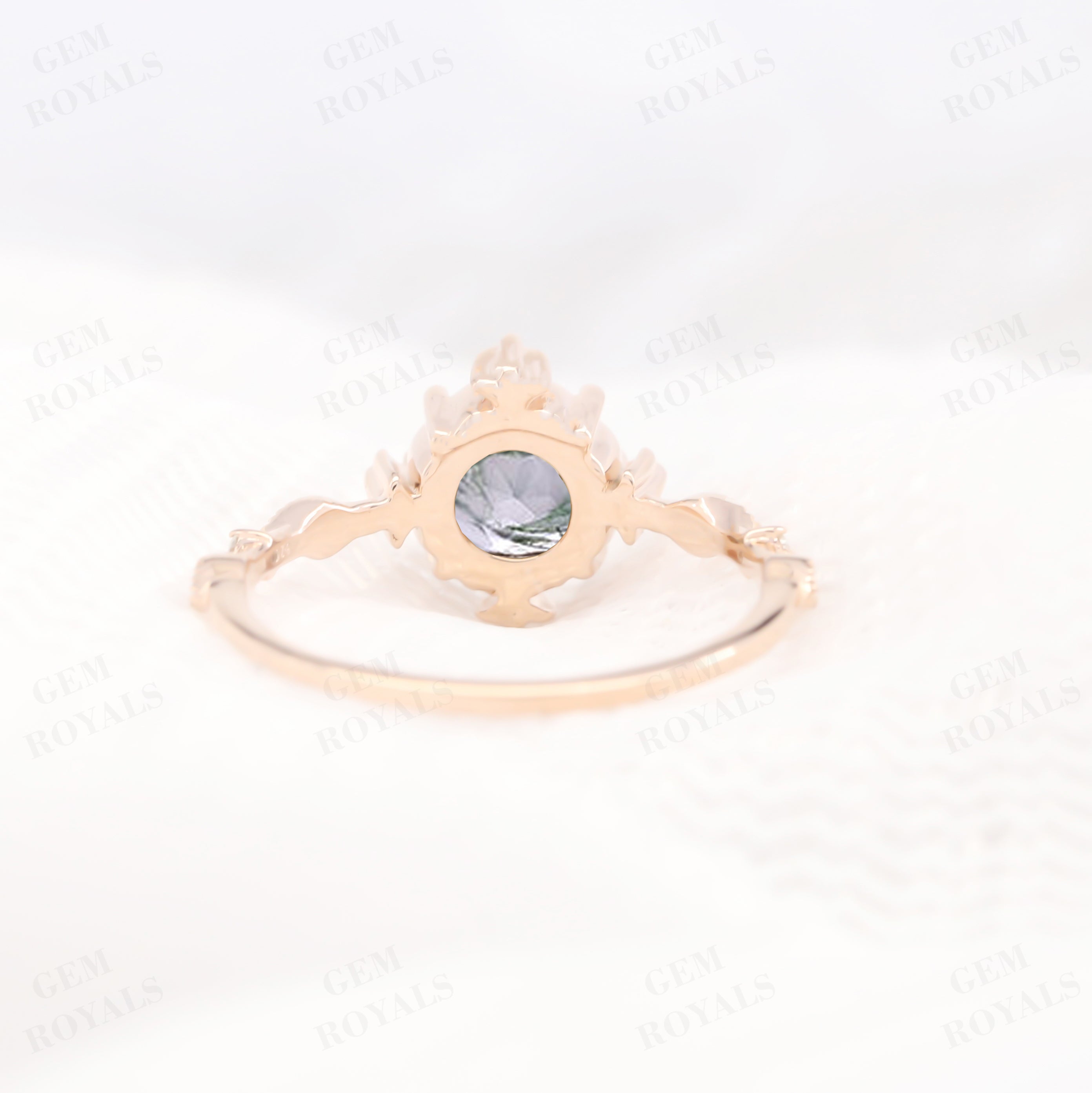 Art Deco Round Cut Natural Moss Agate Engagement Ring