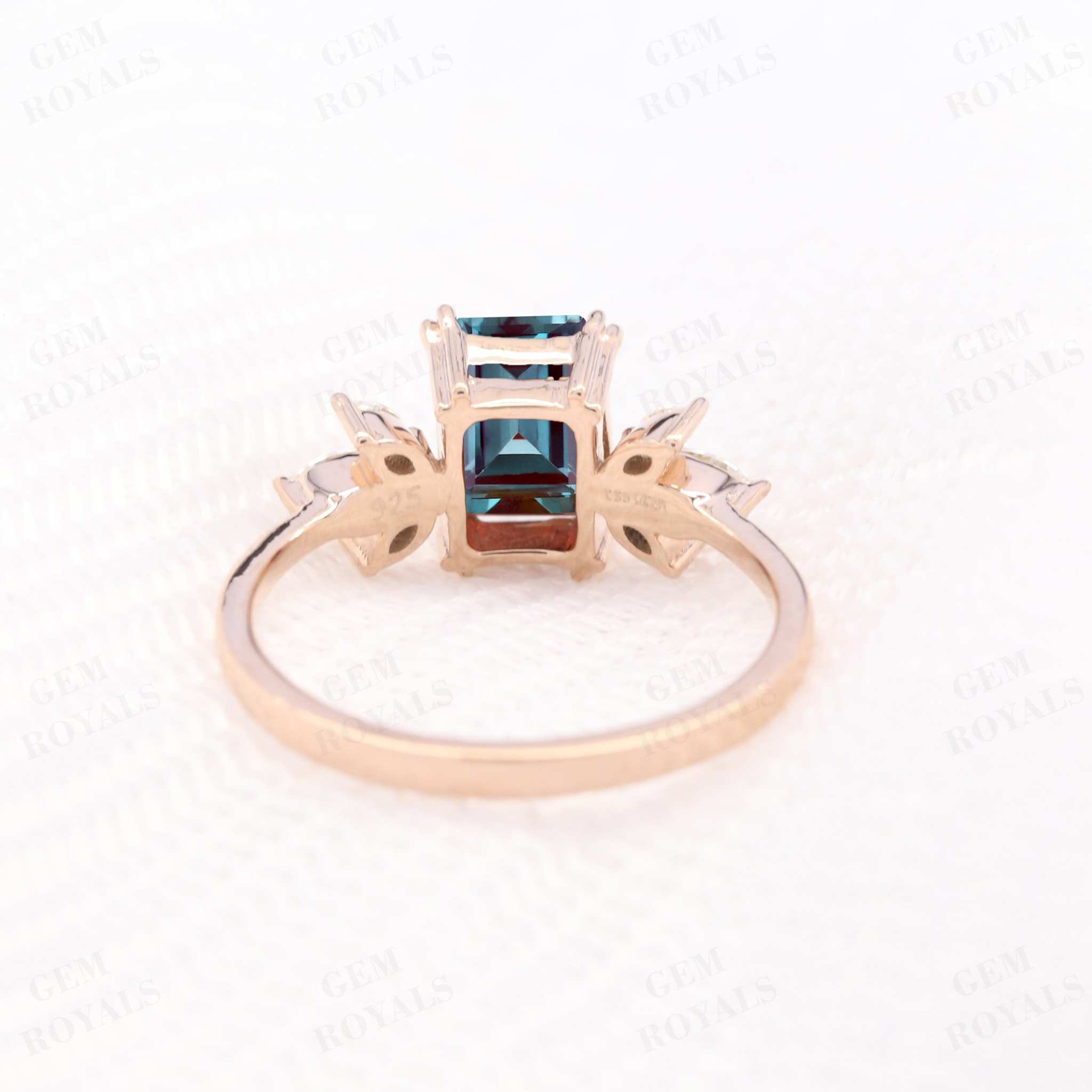 Cluster Emerald Cut Alexandrite Engagement Ring