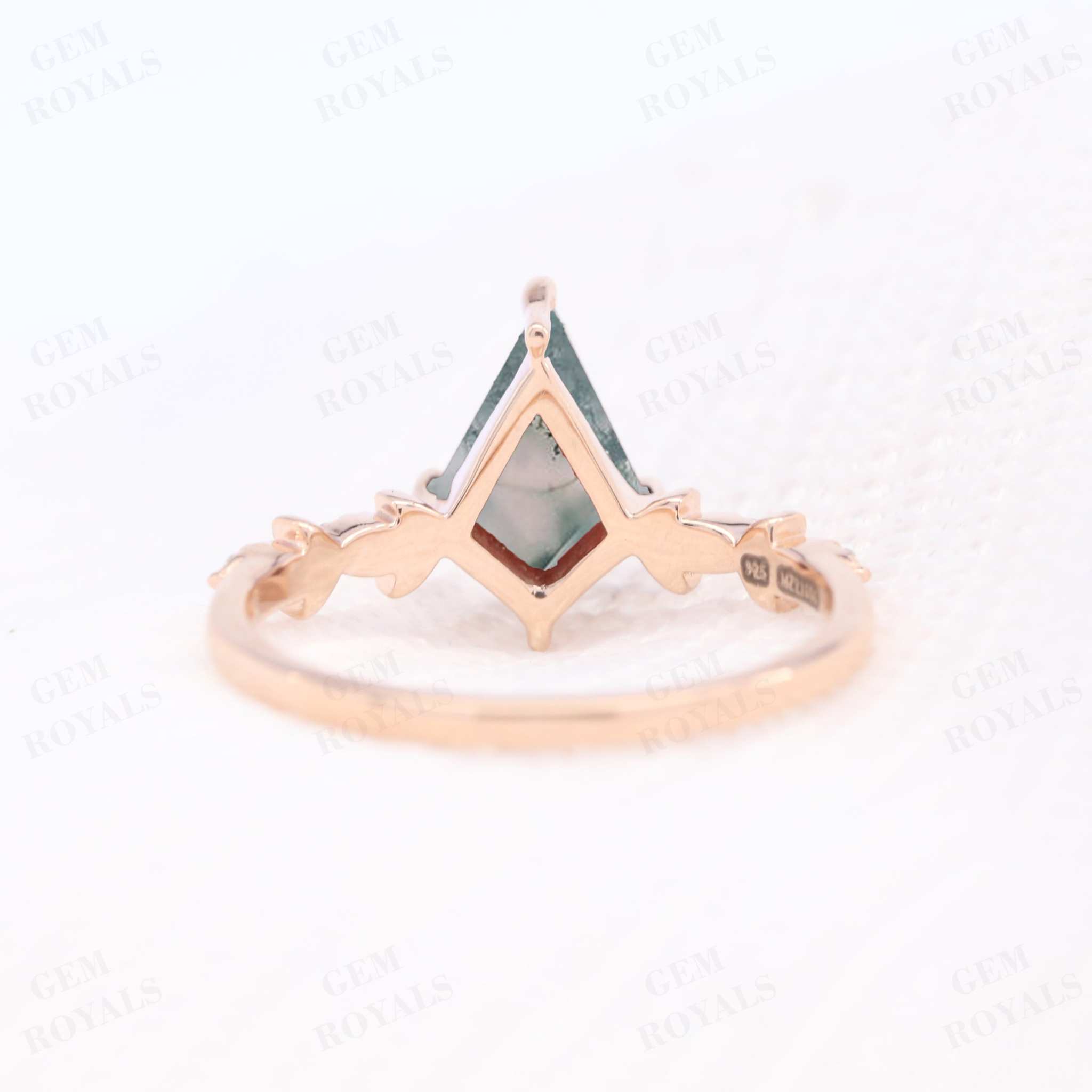 Nature Inspired Leaf Kite Cut Green Moss Agate Engagement Ring