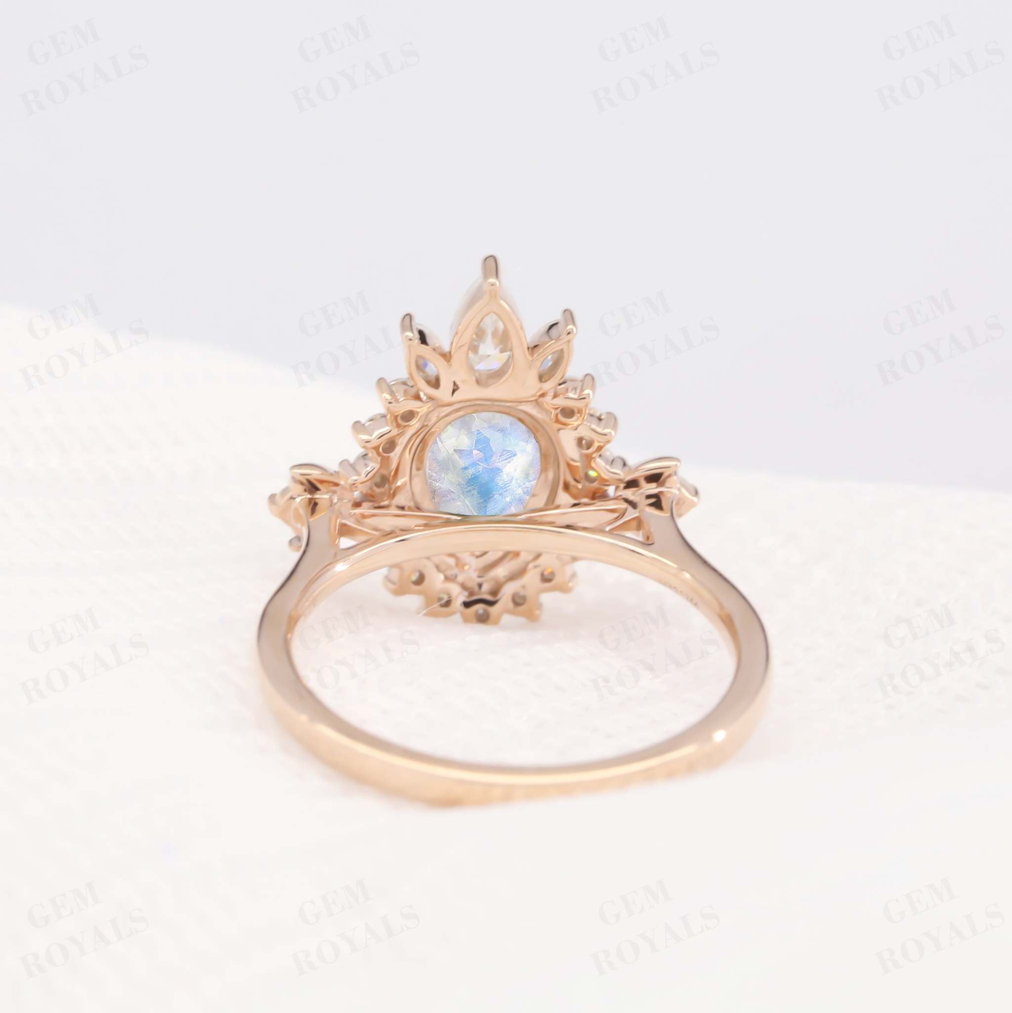 Vintage Pear Shaped Moonstone Halo Engagement Ring