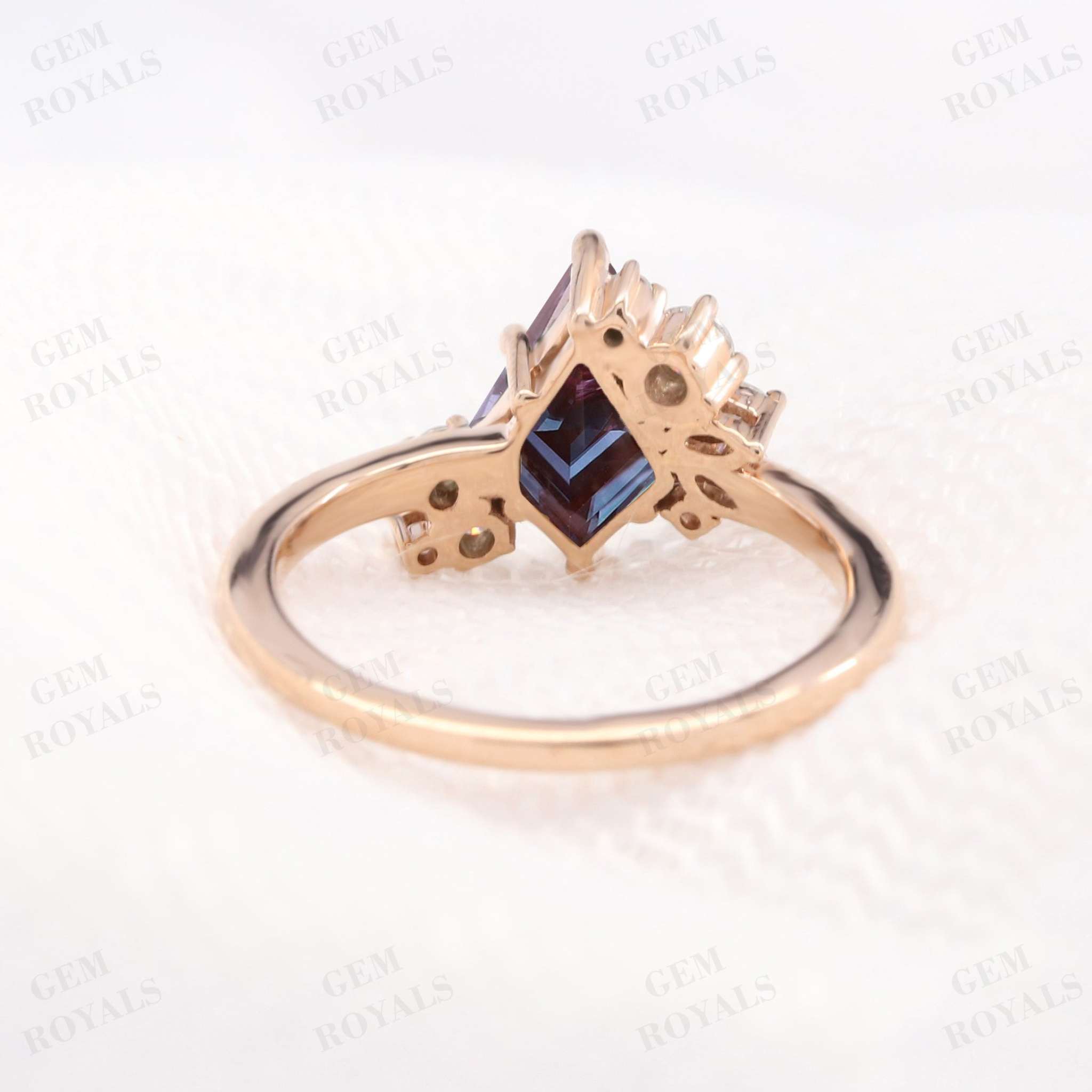 Cluster Set Kite Cut Alexandrite Engagement Ring