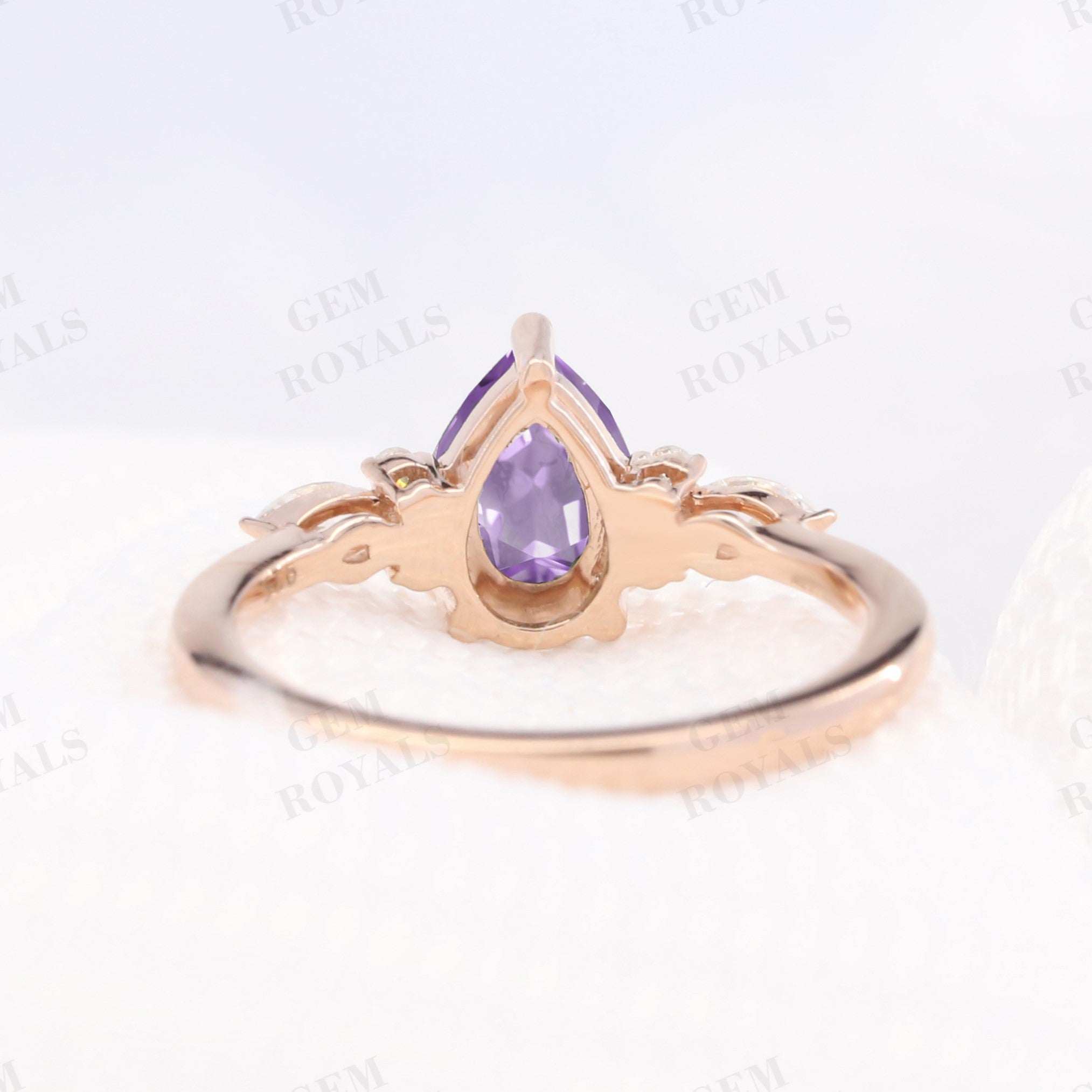 Pear Cut Natural Purple Amethyst Engagement Ring