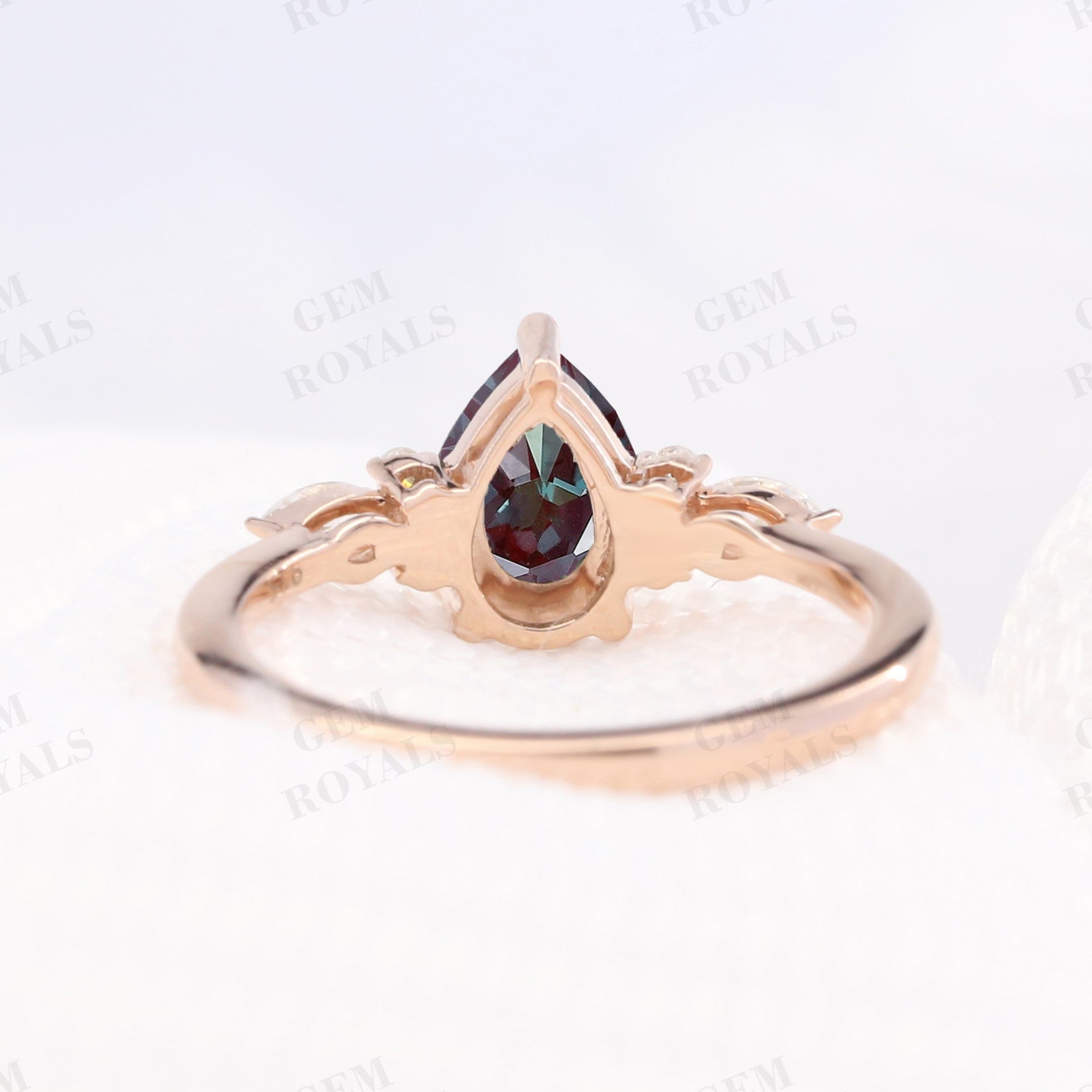 Cluster Pear Shaped Alexandrite Engagement Ring