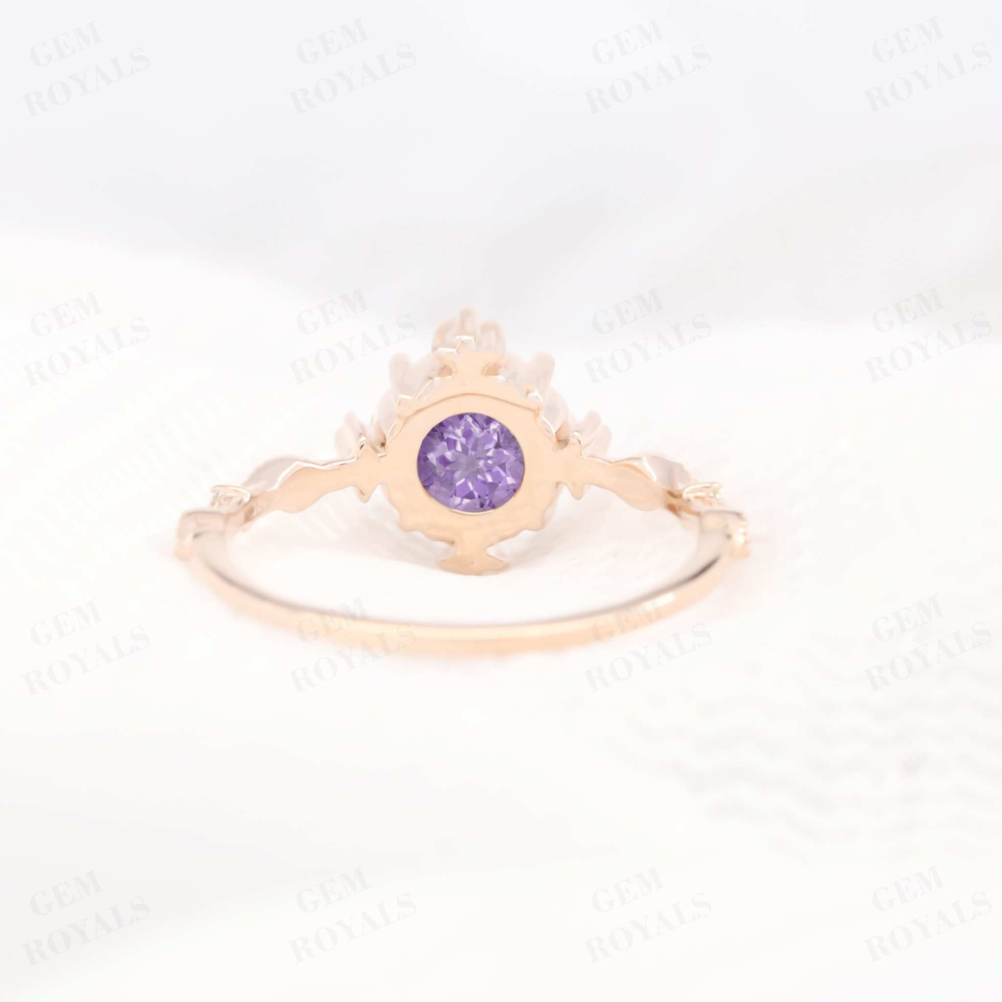 Dainty Round Natural Amethyst Engagement Ring