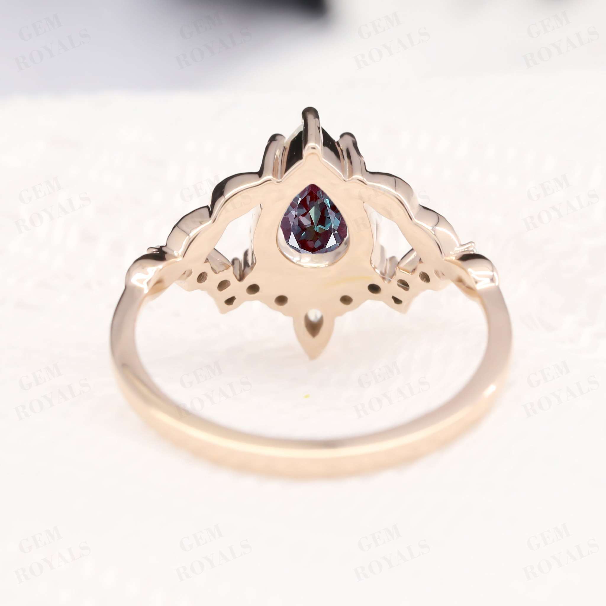 Nature Inspired Pear Shaped Alexandrite Engagement Ring