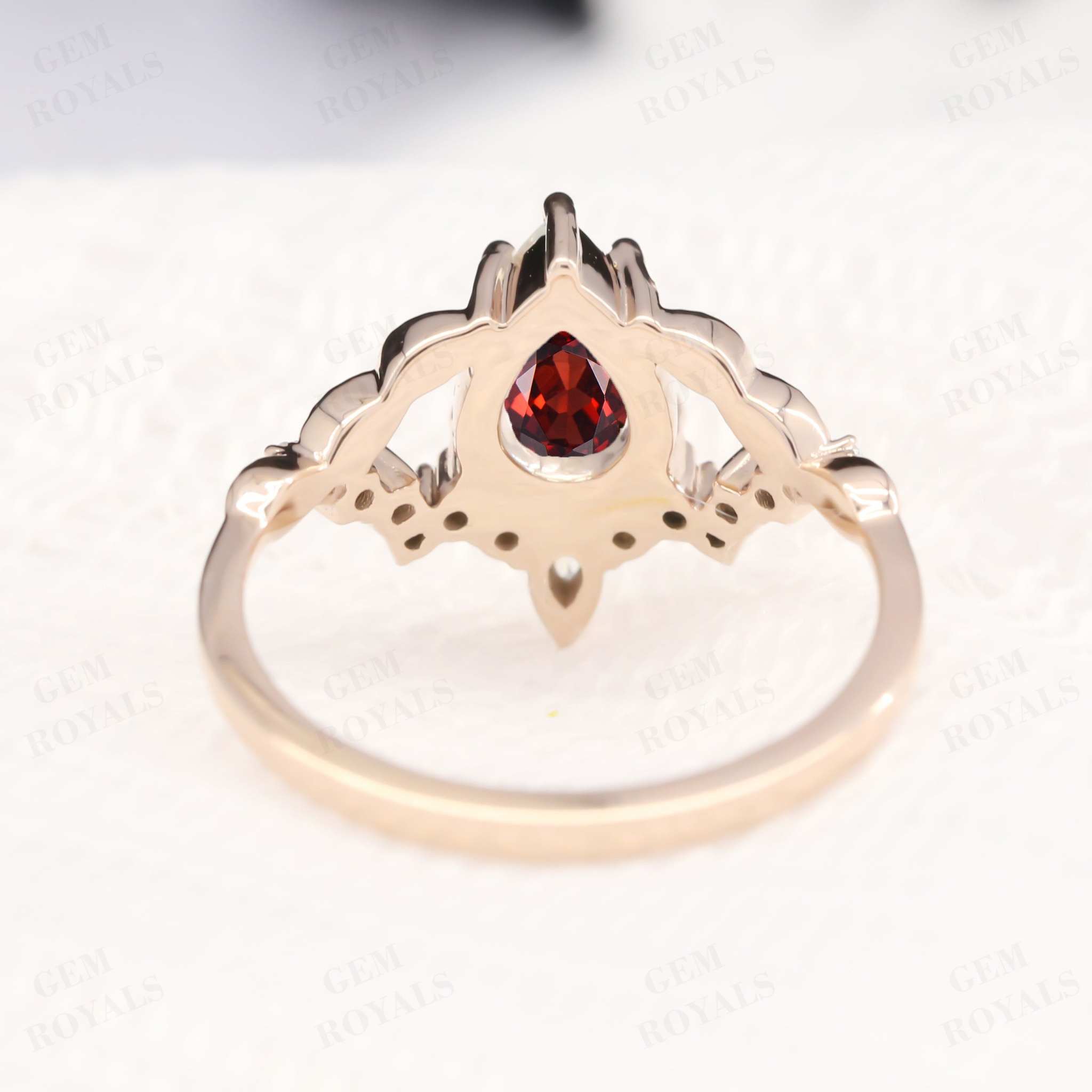 Nature Inspired Pear Shaped Natural Garnet Engagement Ring