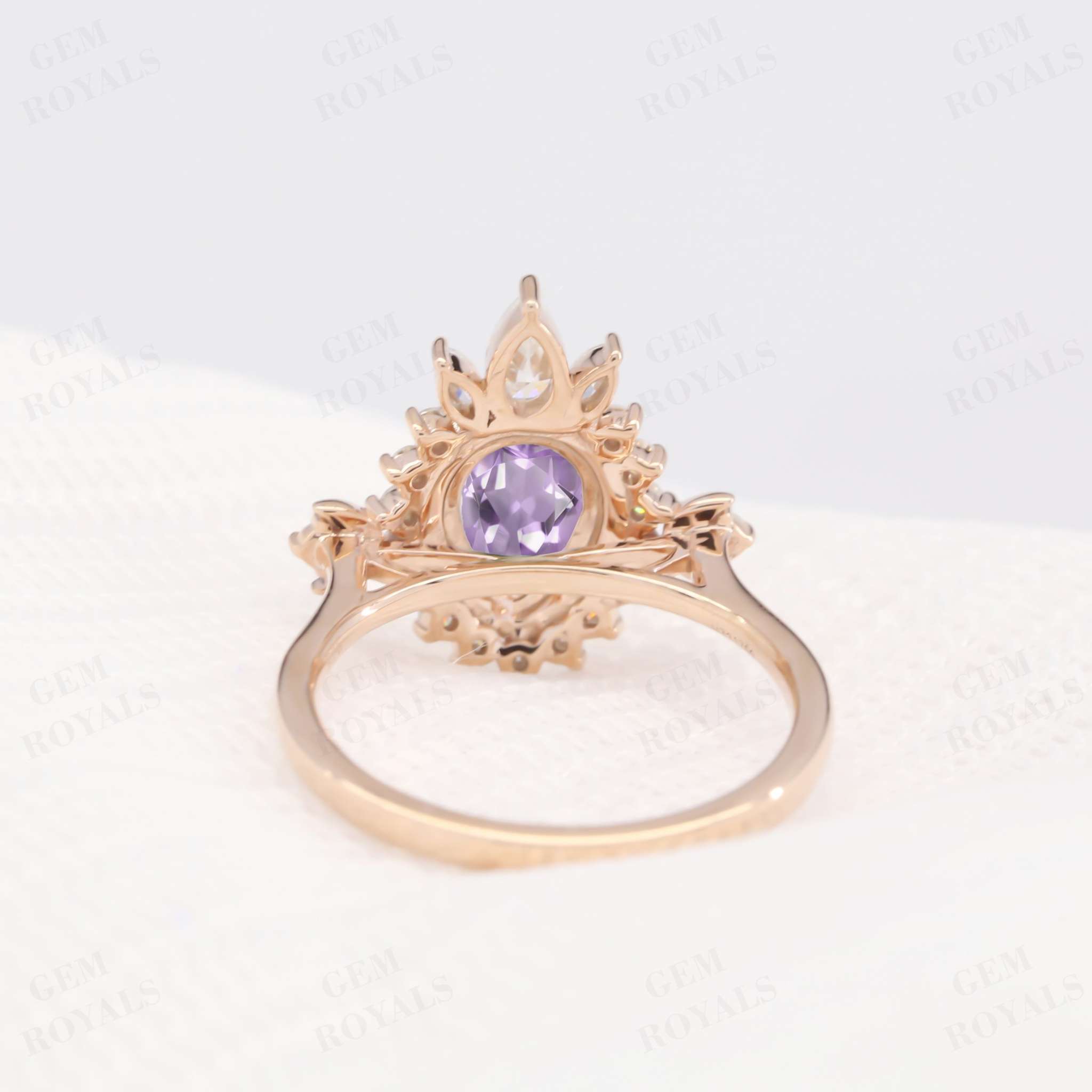 Art Deco Pear Shaped Natural Amethyst Engagement Ring