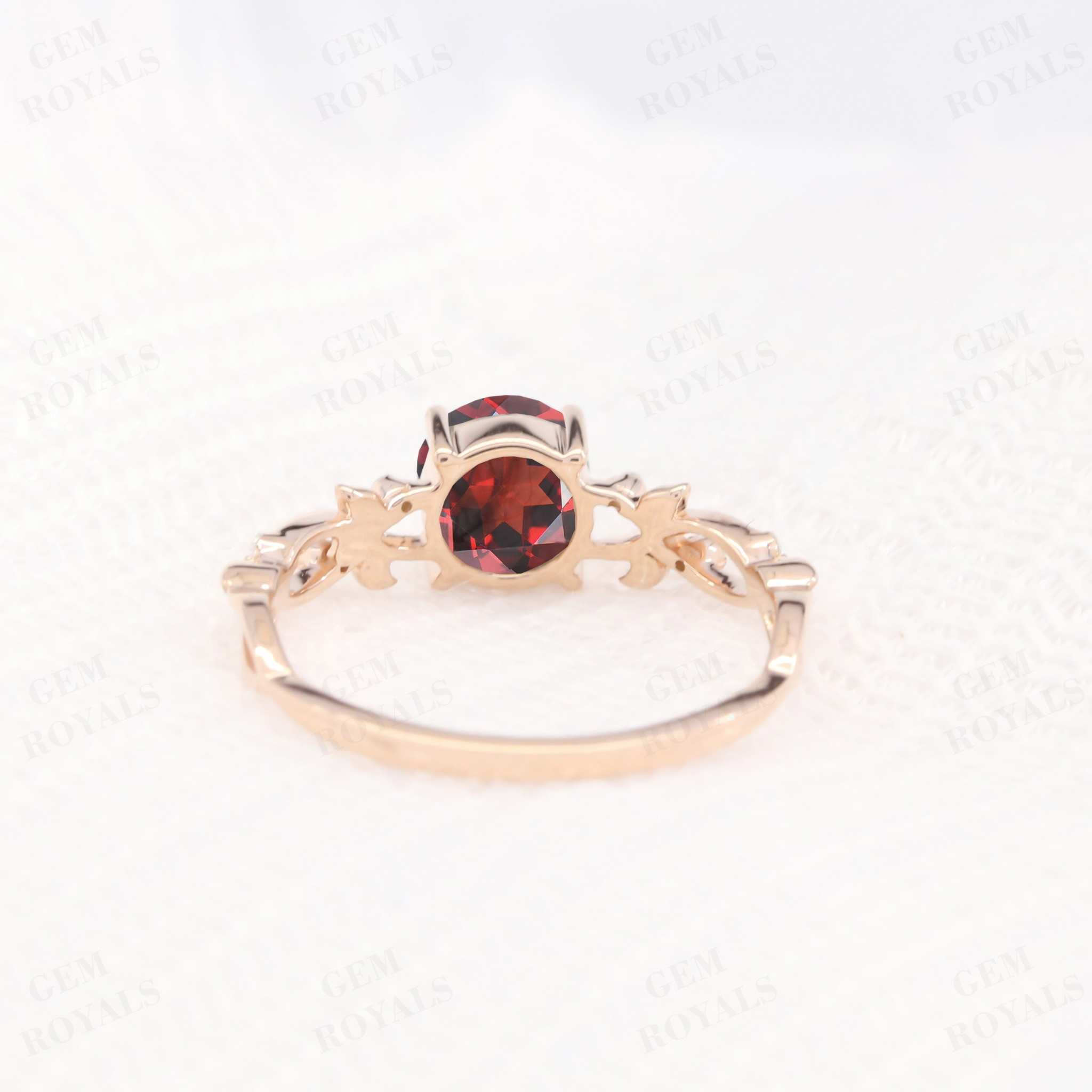 Nature Inspired Round Cut Red Garnet Engagement Ring