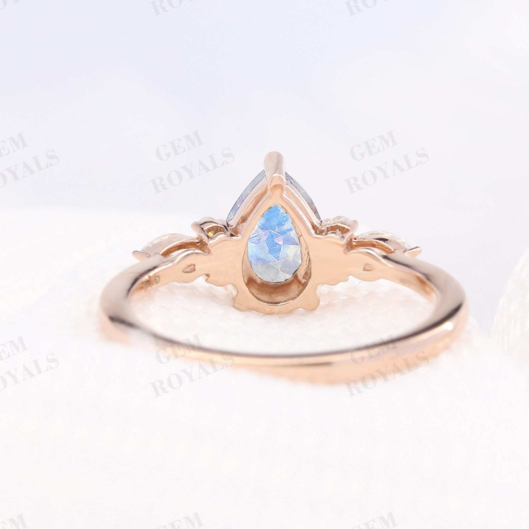 Vintage Pear Shaped Rainbow Moonstone Engagement Ring