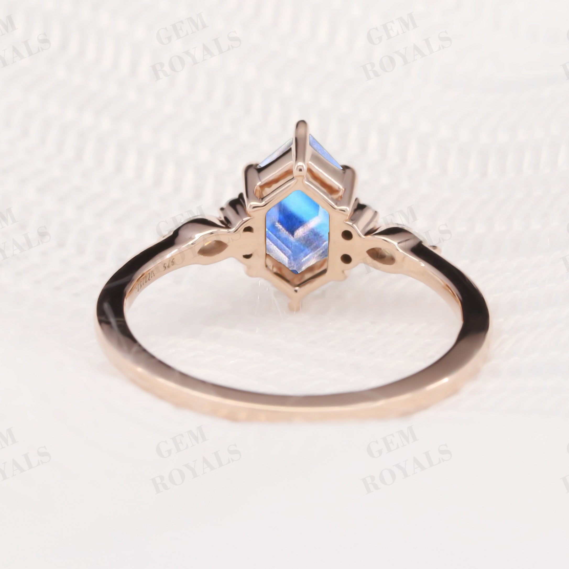 Unique Long Hexagon Moonstone Engagement Ring