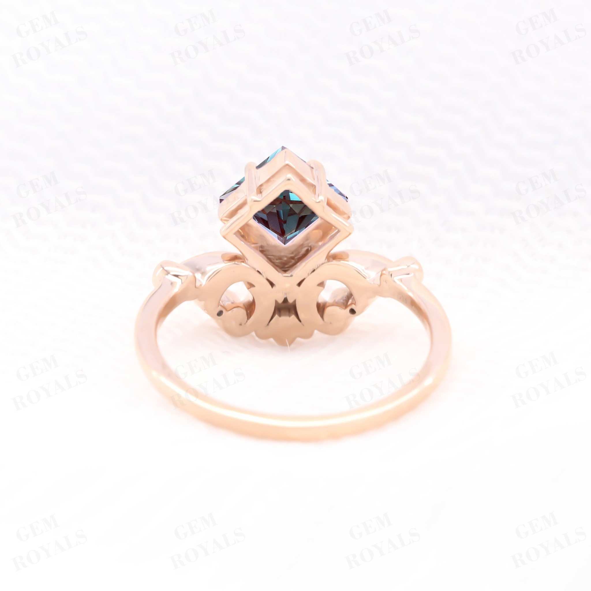 Art Deco Princess Cut Alexandrite Engagement Ring