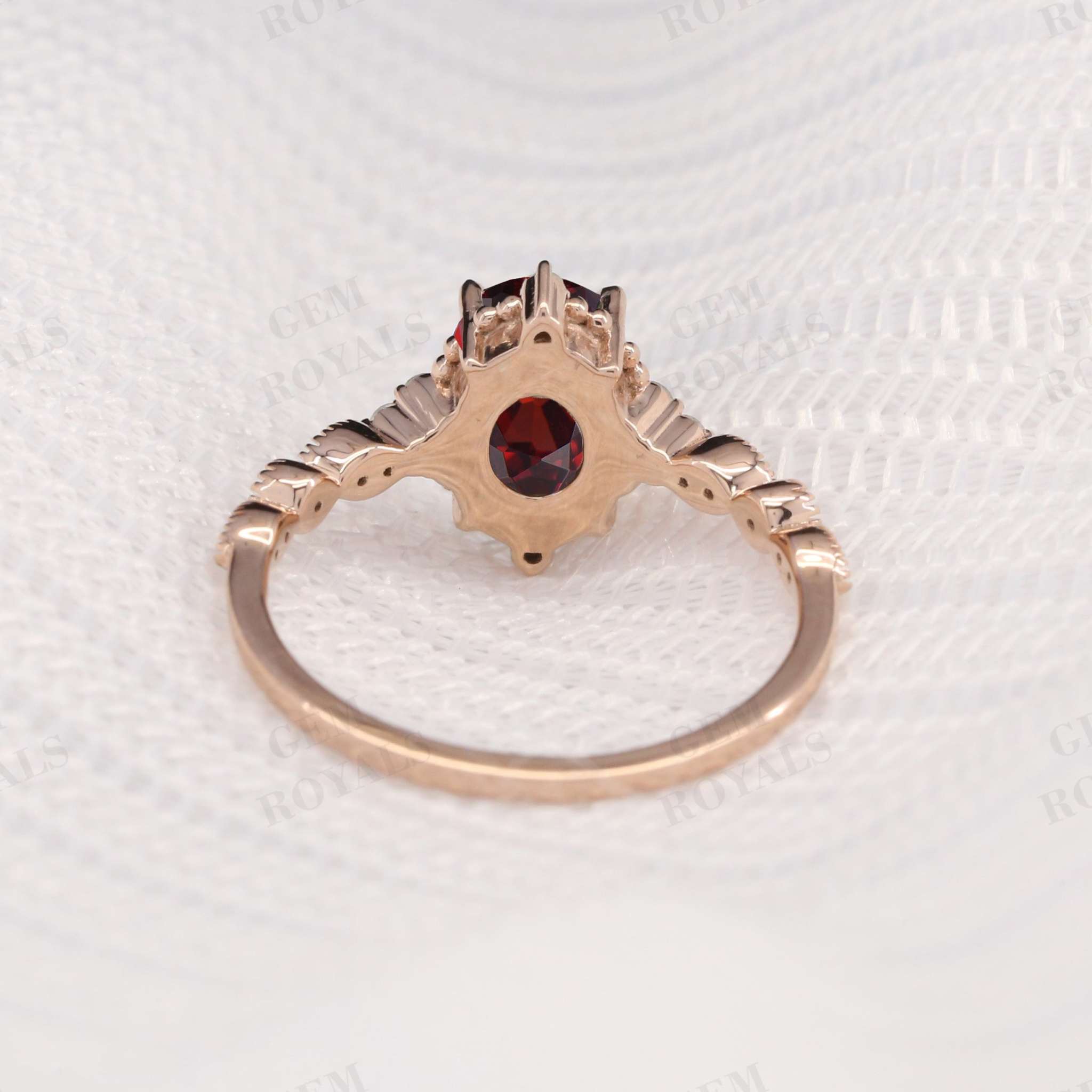 Unique Art Deco Oval Cut Red Garnet Engagement Ring