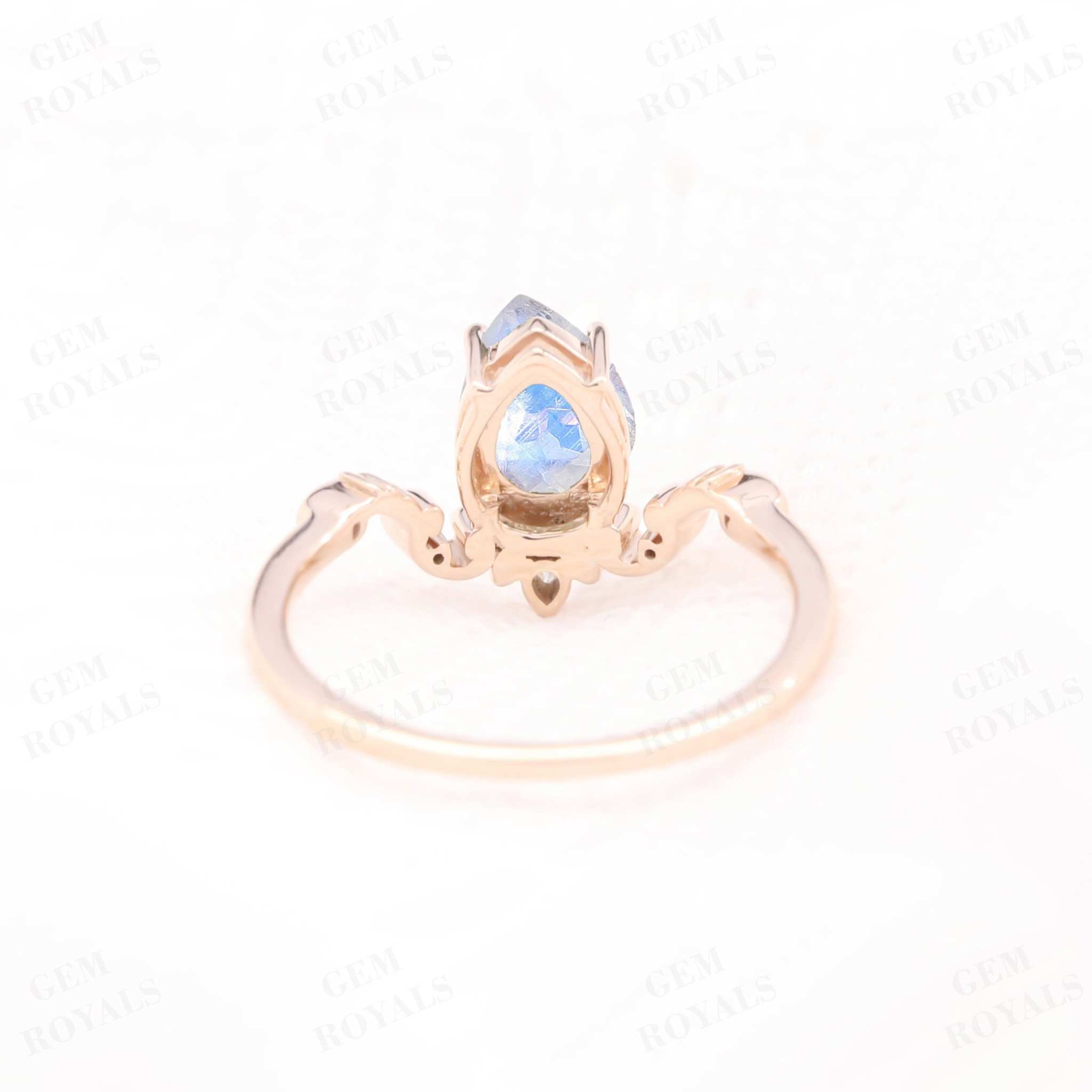 Art Deco Pear Shaped Moonstone Engagement Ring