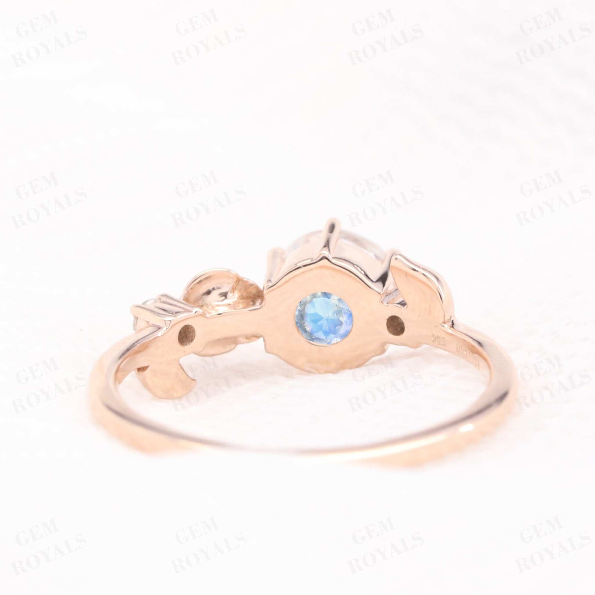 Dainty Flower Round Cut Moonstone Engagement Ring