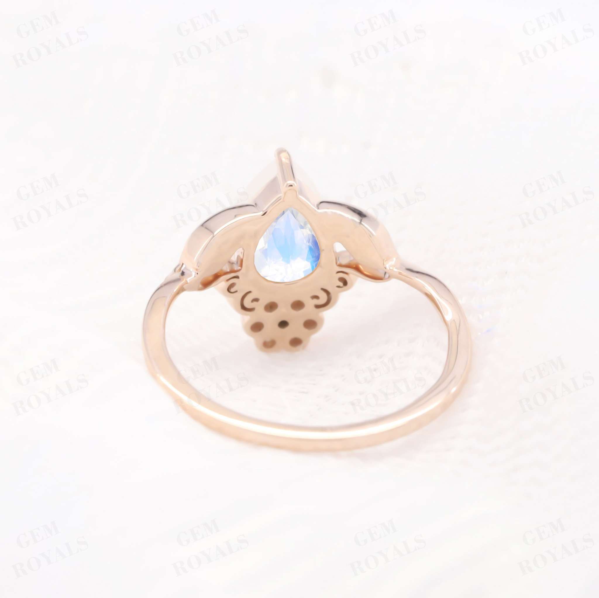 Vintage Nature Inspired Leaf Moonstone Engagement Ring