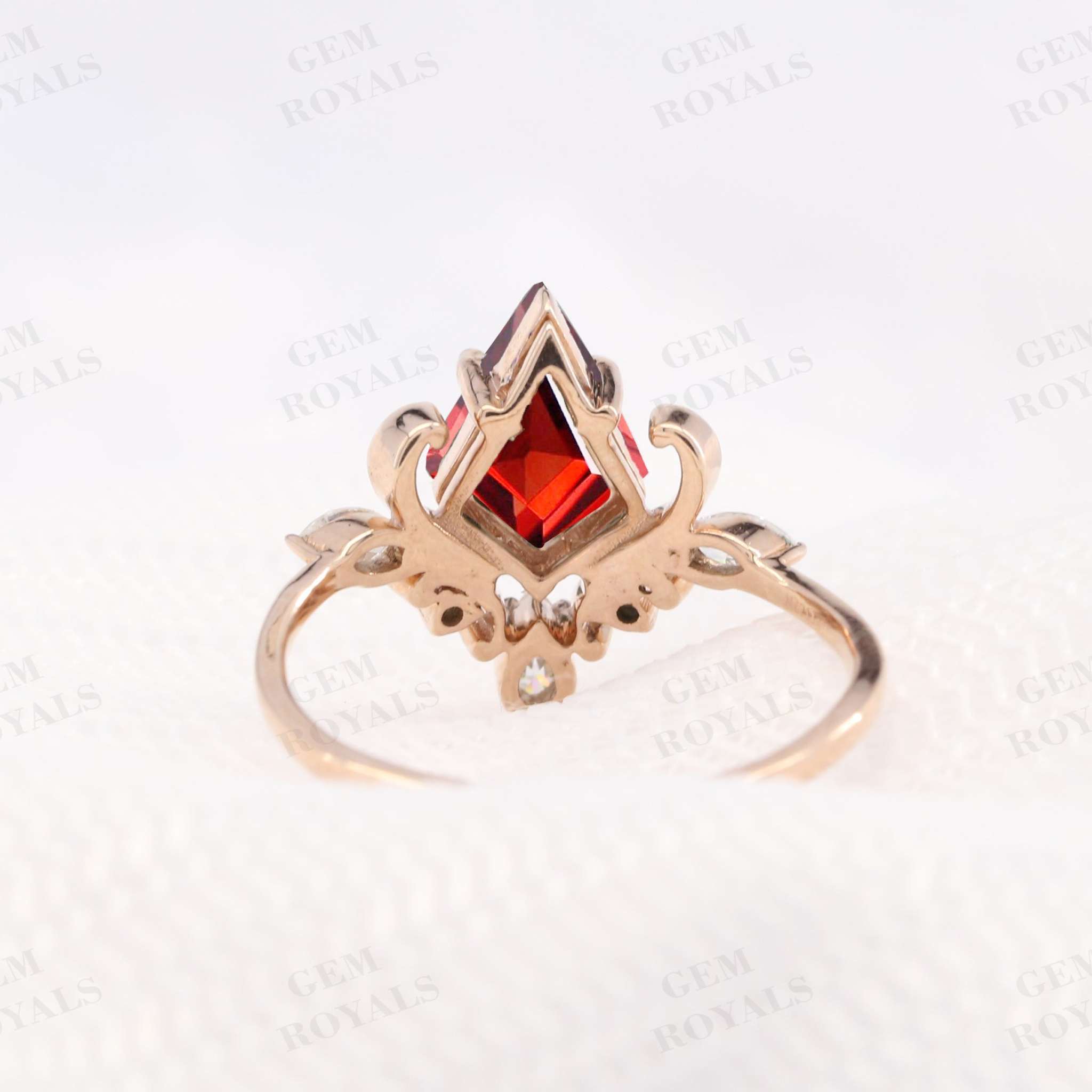 Vintage Style Kite Cut Red Garnet Engagement Ring