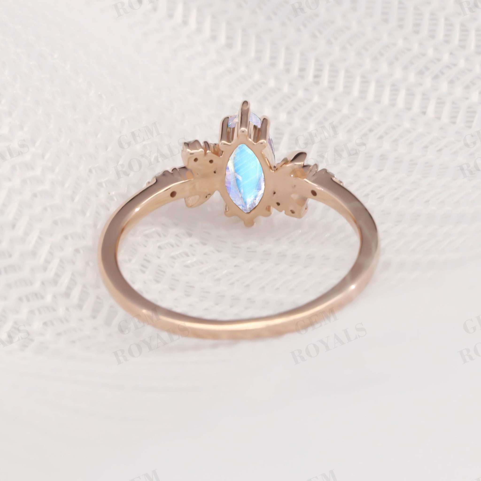 Celestial Marquise Cut Rainbow Moonstone Engagement Ring