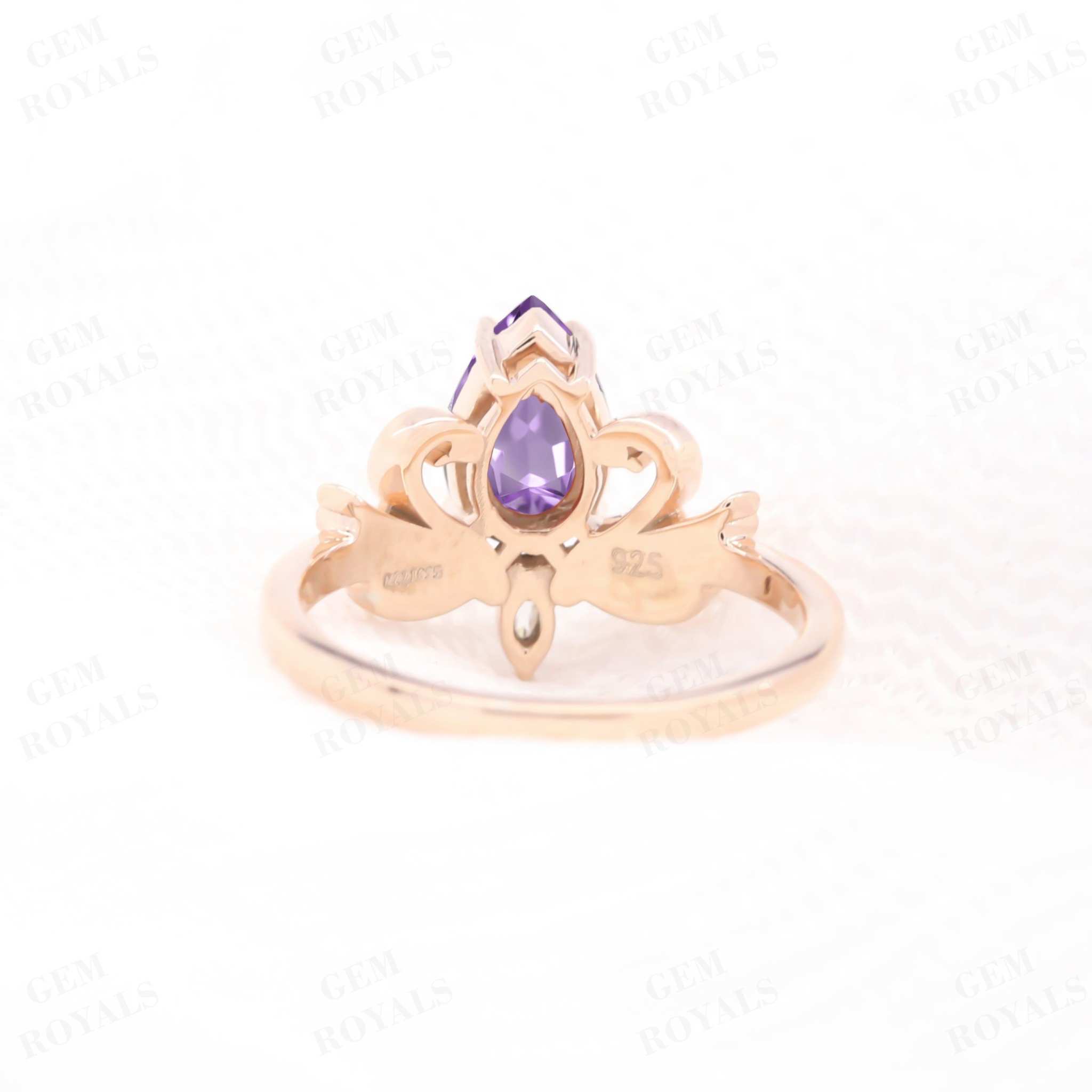 Antique Pear Cut Natural Purple Amethyst Engagement Ring