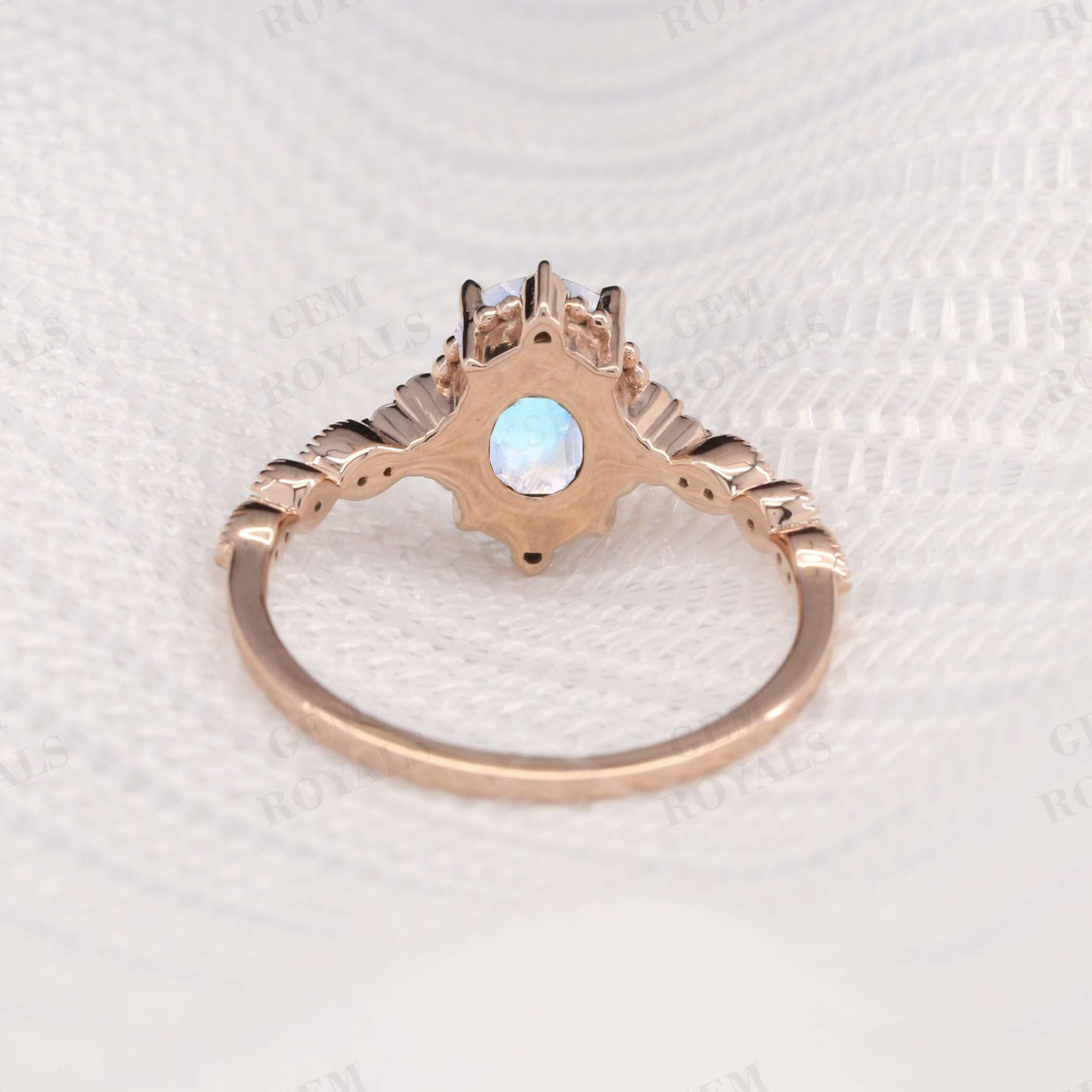 Vintage Oval Cut Rainbow Moonstone Engagement Ring