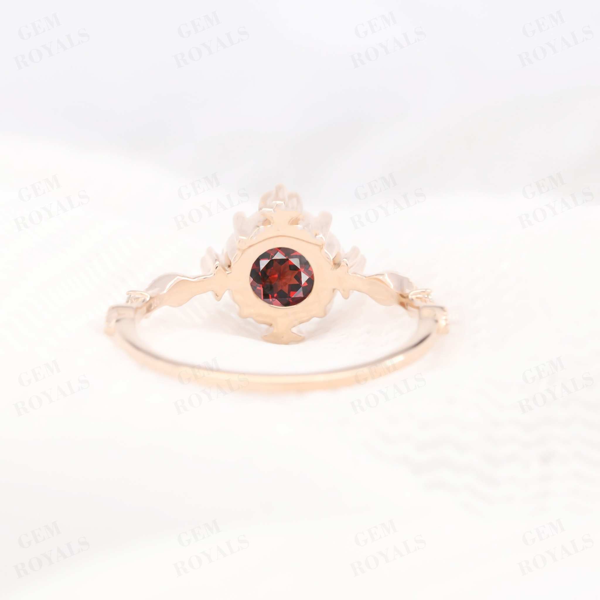 Vintage Milgrain Round Natural Red Garnet Engagement Ring