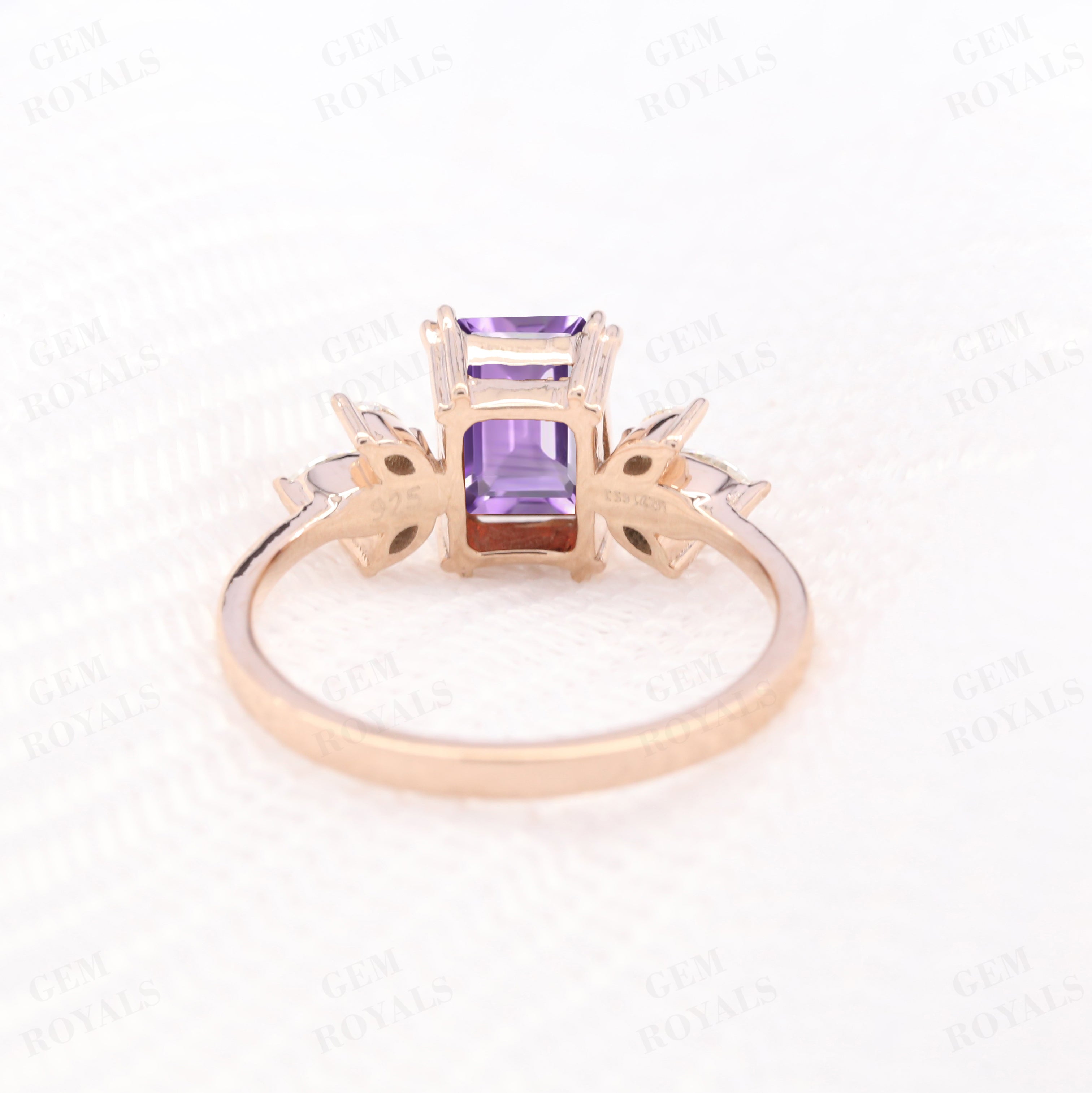 Solitaire Emerald Cut Natural Amethyst Engagement Ring