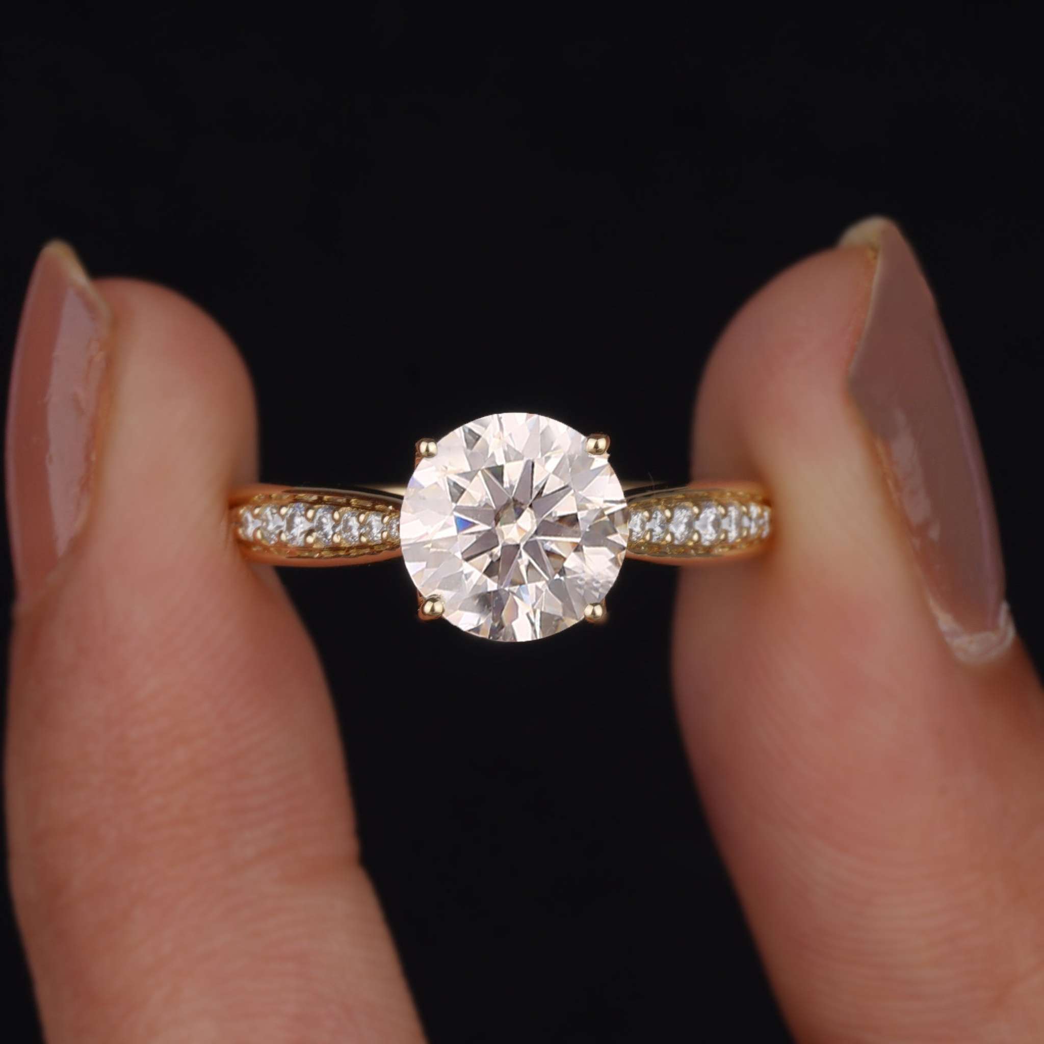 Vintage Round Moissanite Pave set Engagement Ring