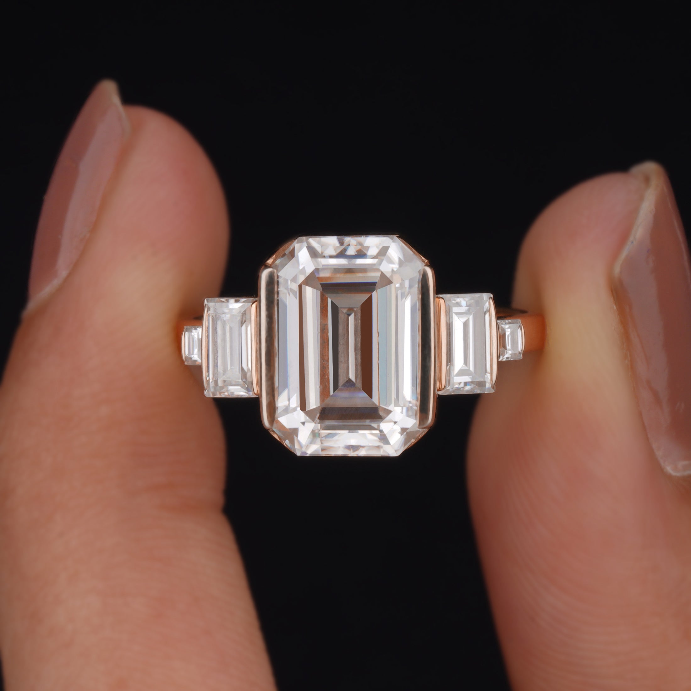 Huge Emerald Cut Moissanite Engagement Ring