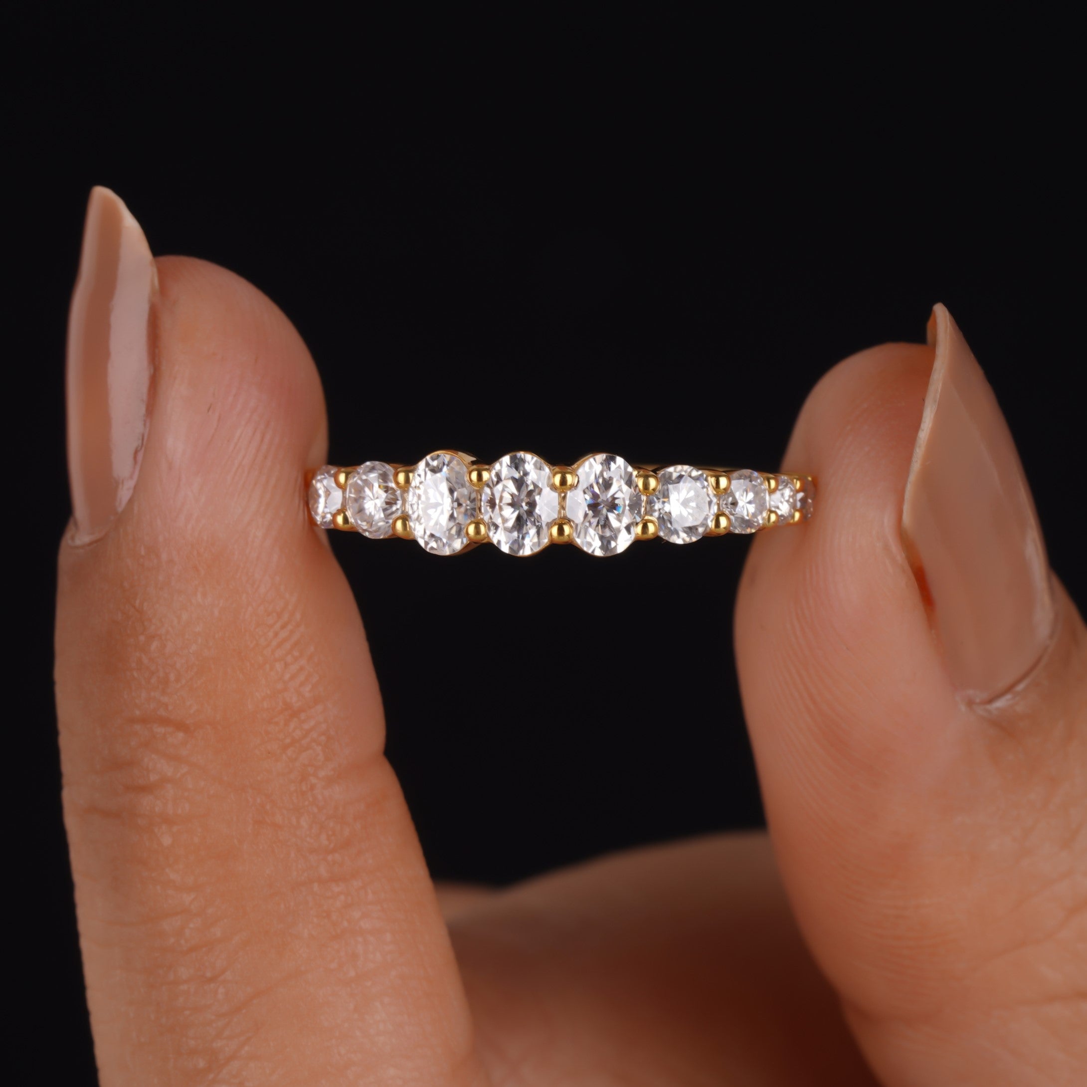 Oval and Round Cut Moissanite Half Eternity Wedding band