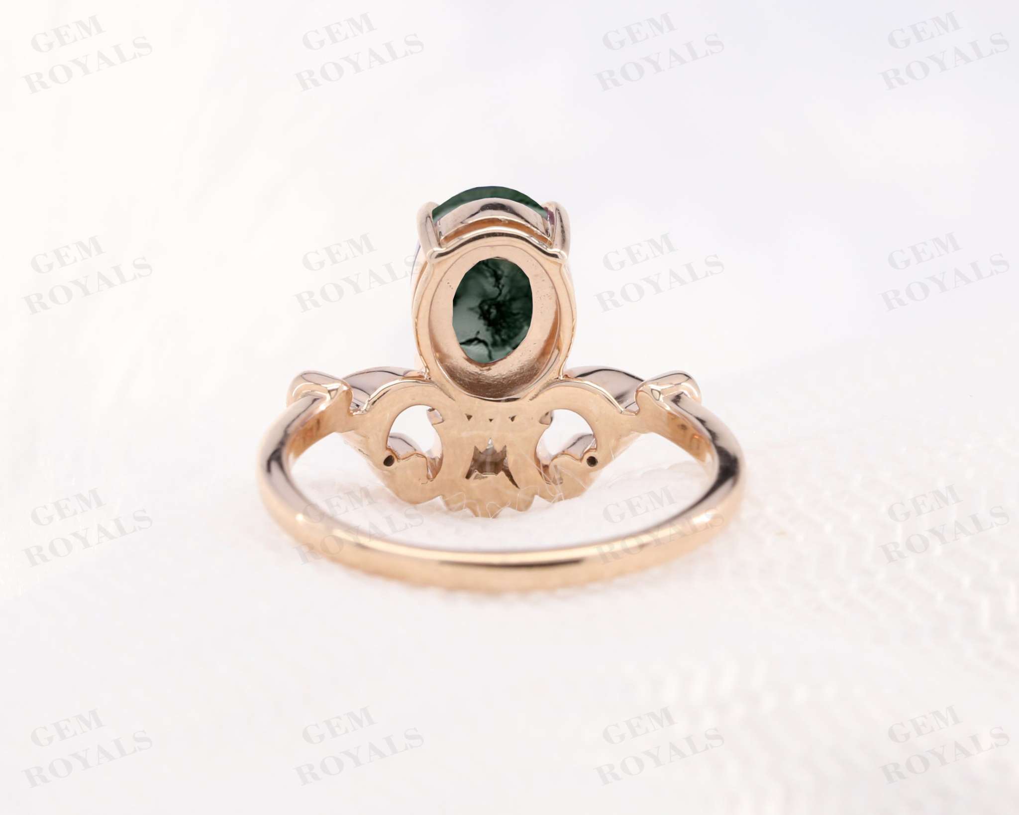 Vintage Oval Moss Agate Solitaire Engagement Ring