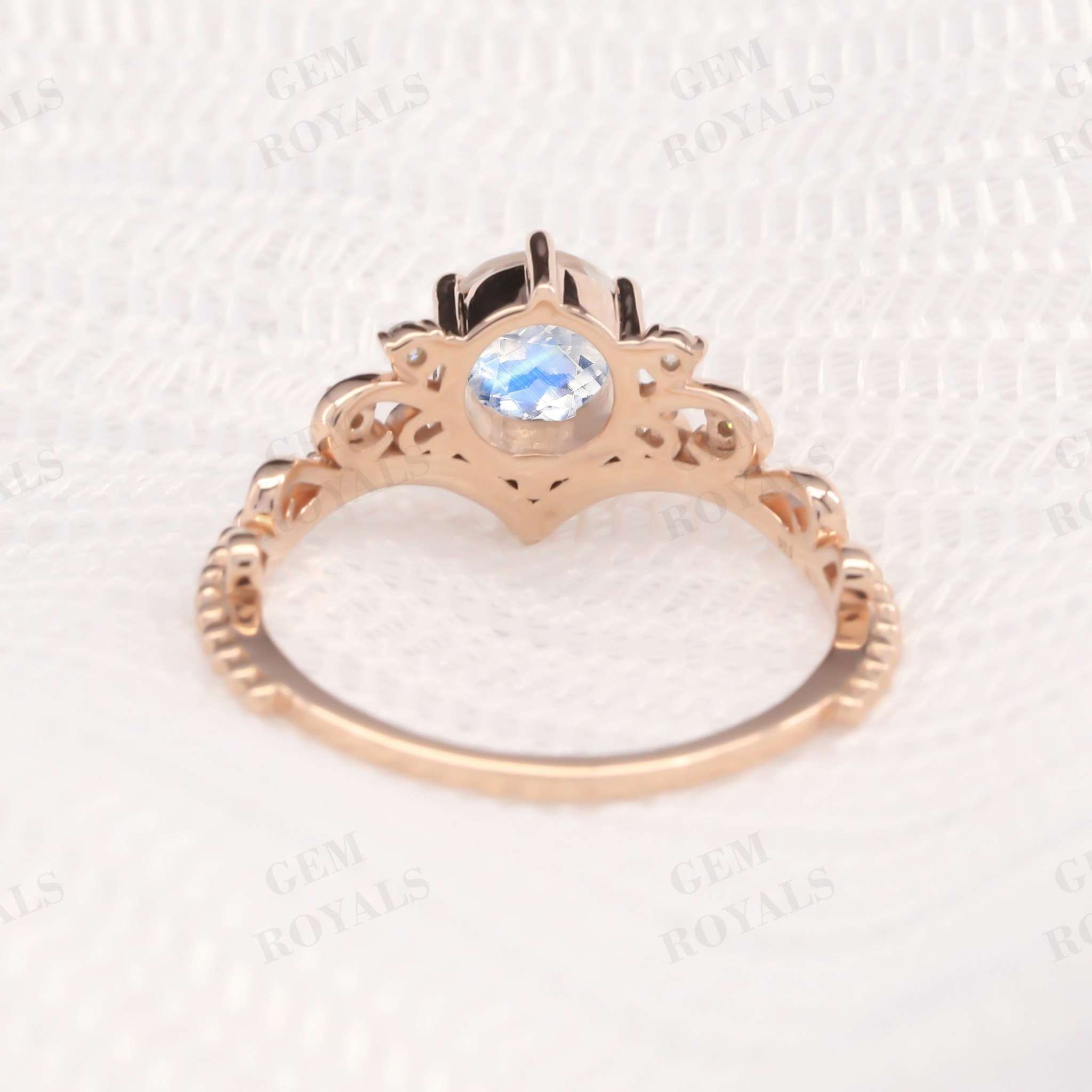 Vintage Style Chevron Round Moonstone Engagement Ring