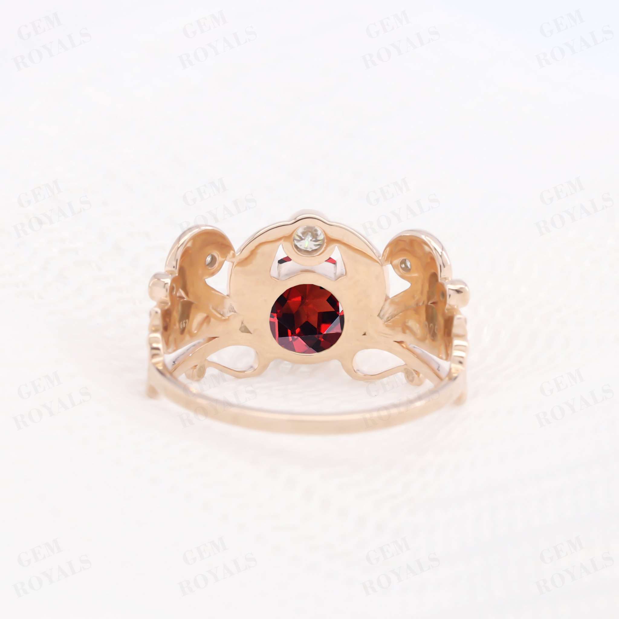 Wide Antique Round Cut Natural Garnet Engagement Ring