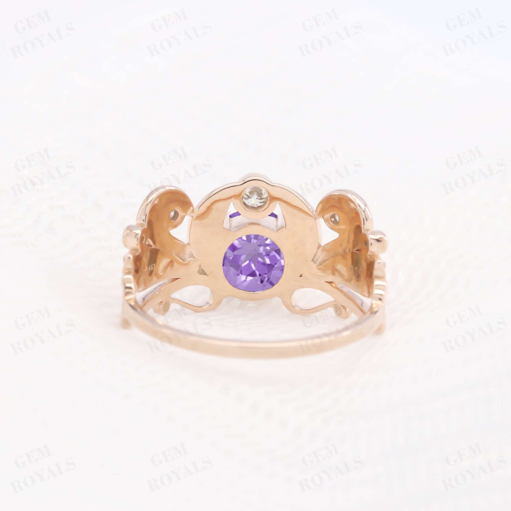 Vintage Style Art Deco Round Purple Amethyst Engagement Ring