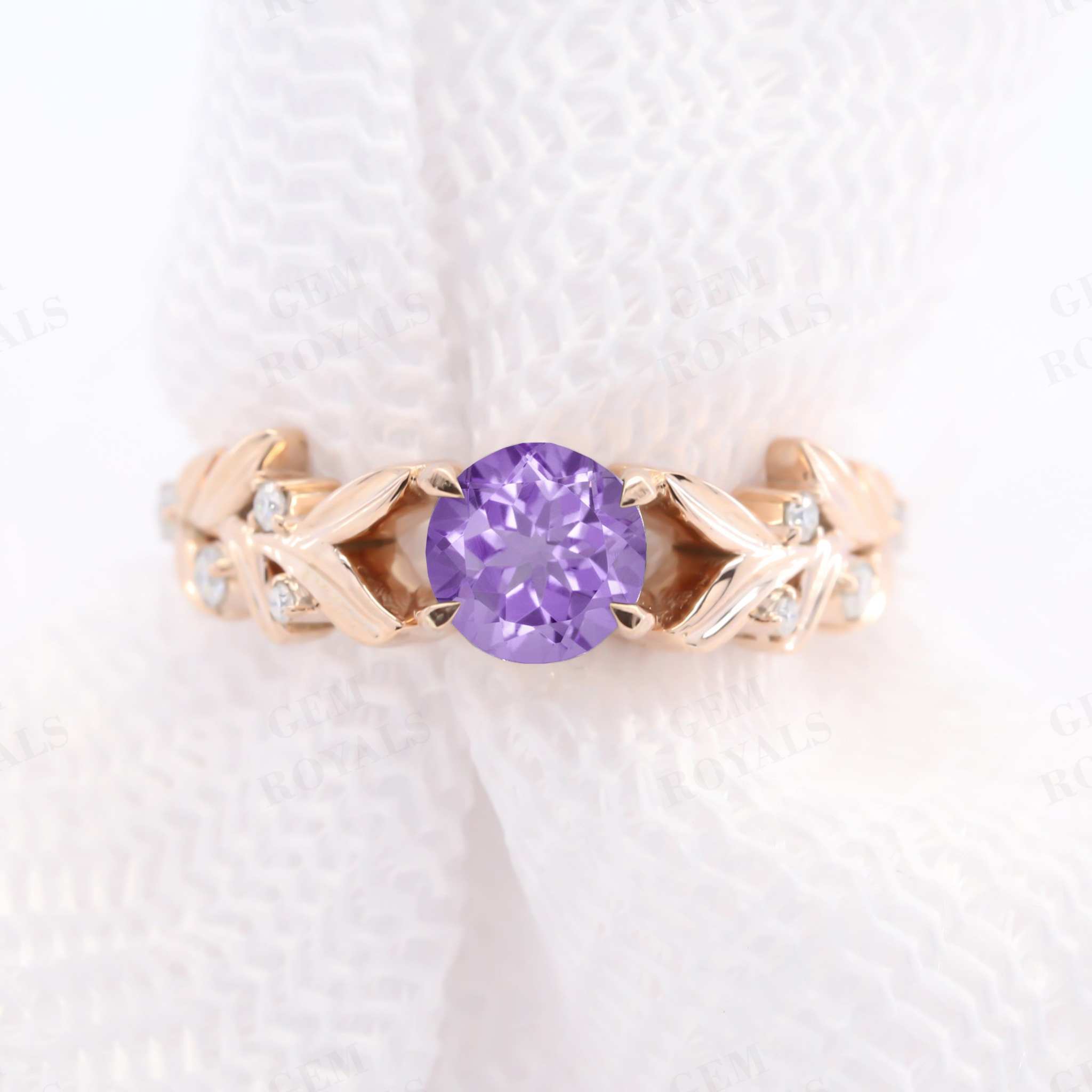 Antique Round Cut Natural Amethyst Engagement Ring