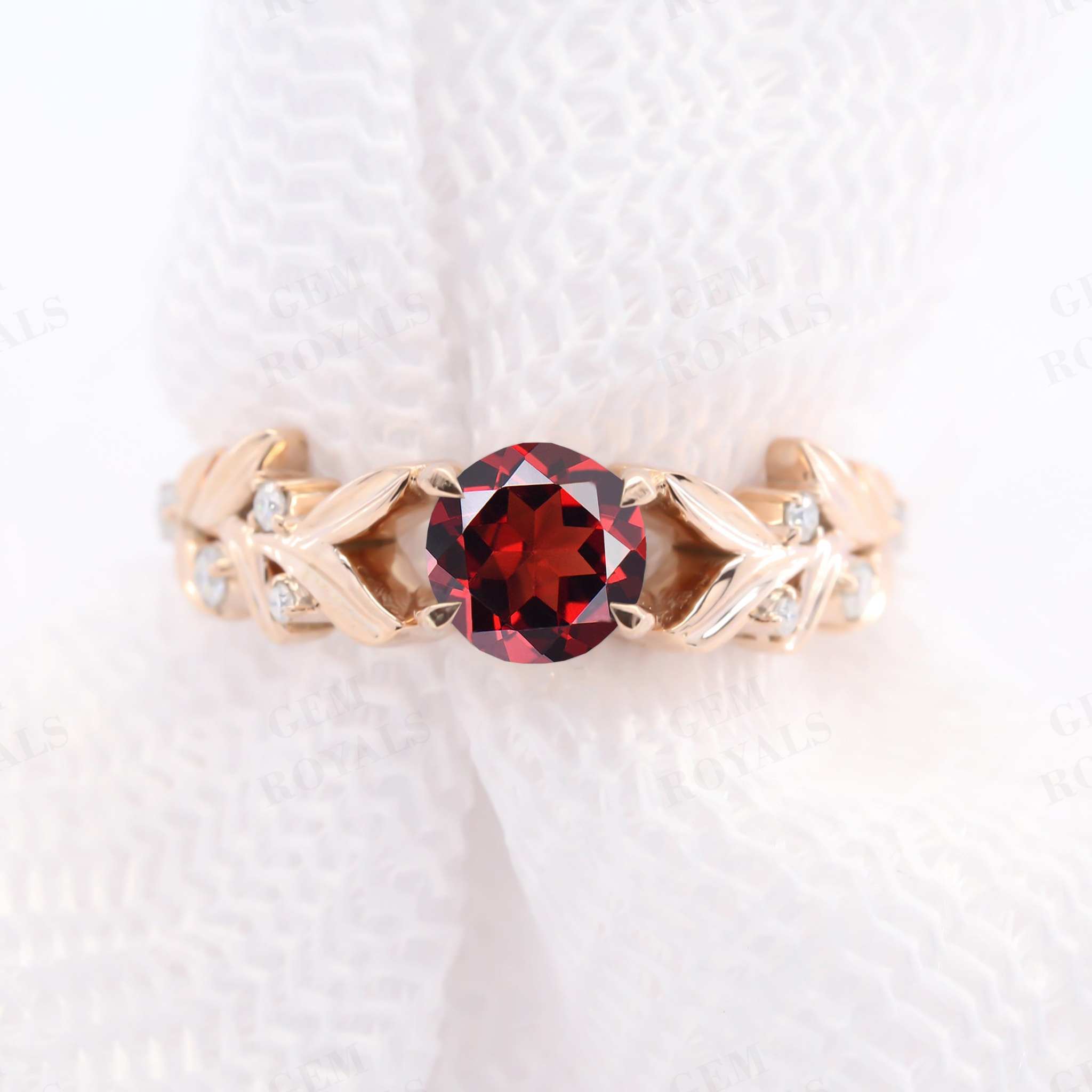 Nature Inspired Round Natural Red Garnet Engagement Ring