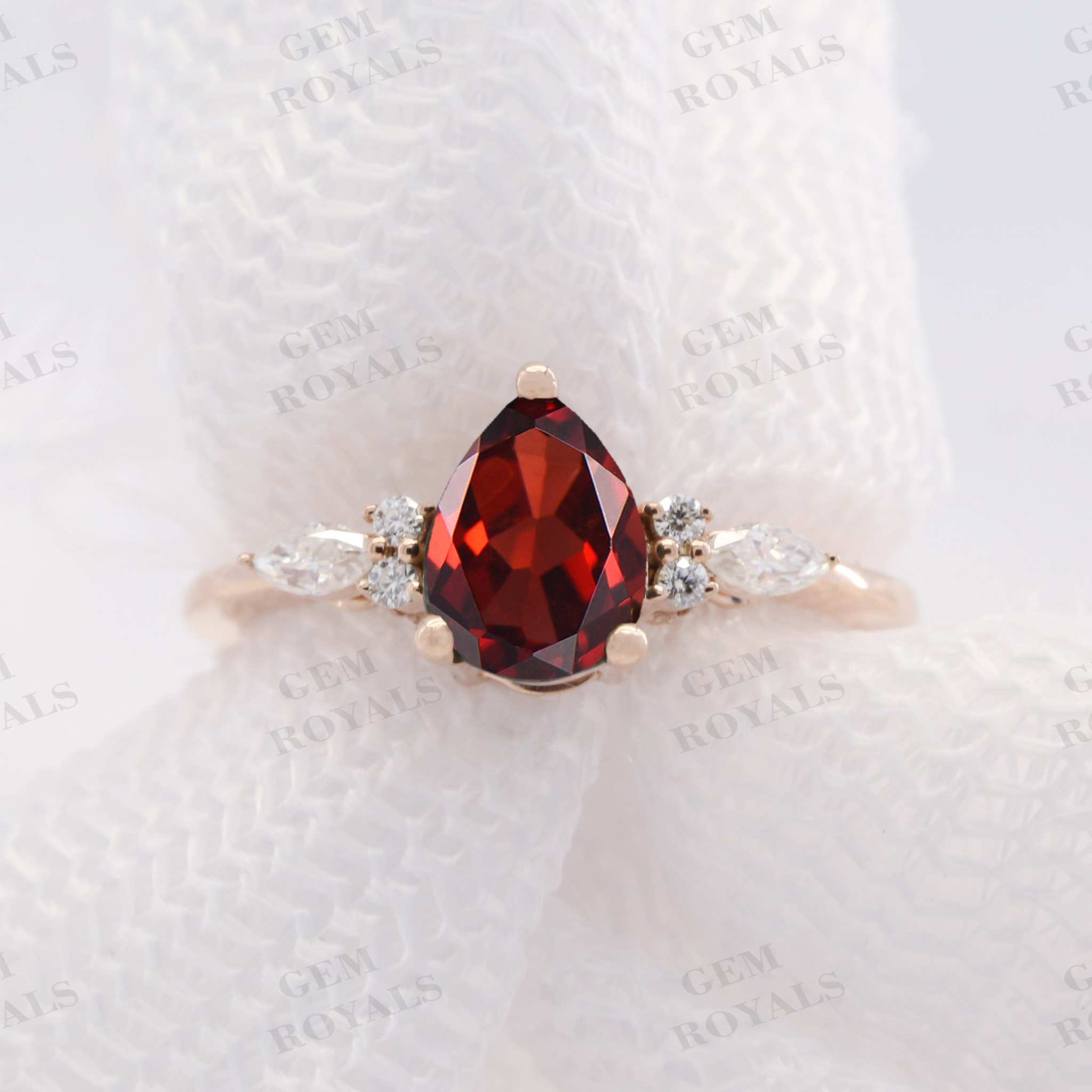 Vintage Pear Shaped Natural Garnet Engagement Ring